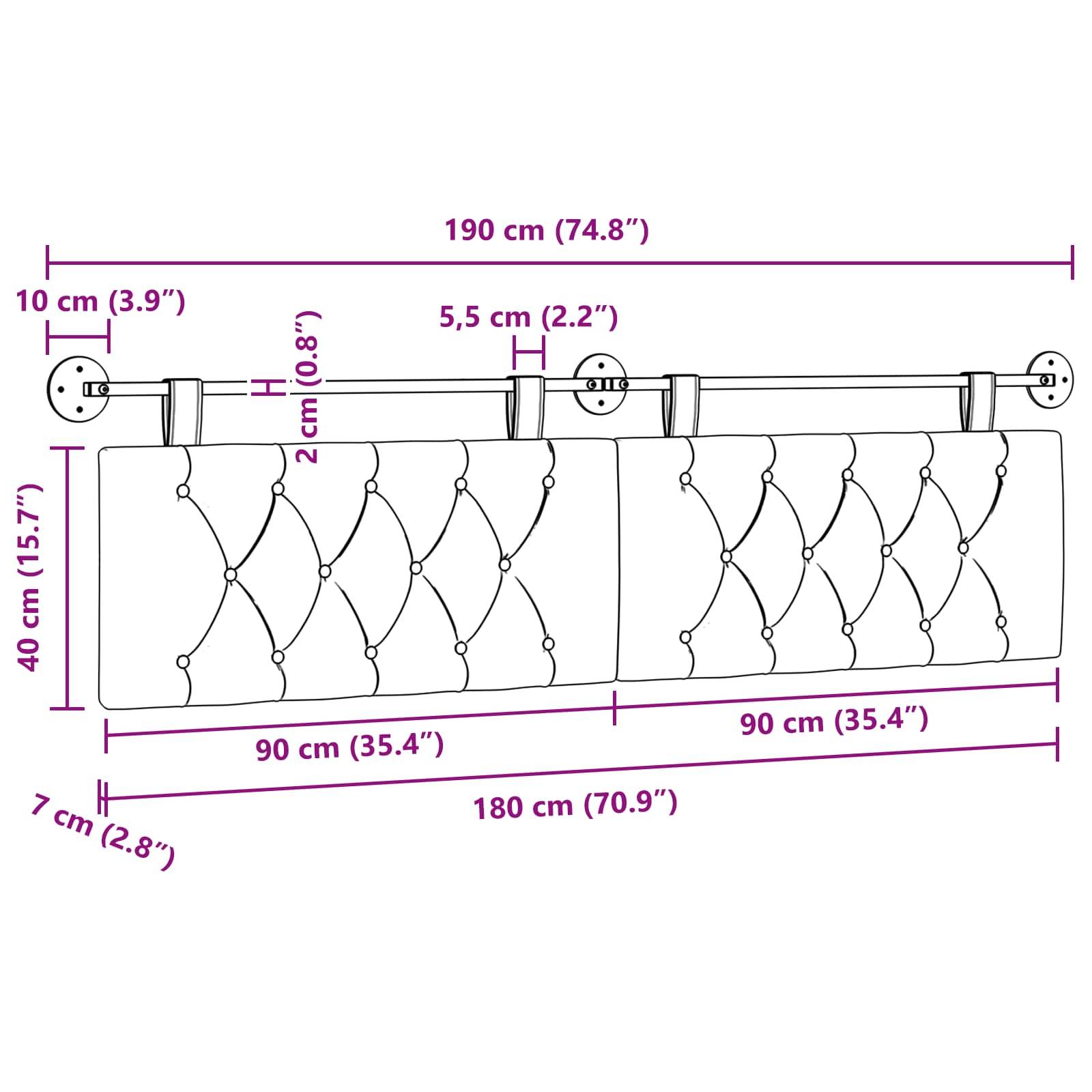 vidaXL Hängendes Kopfteil Braun Samt