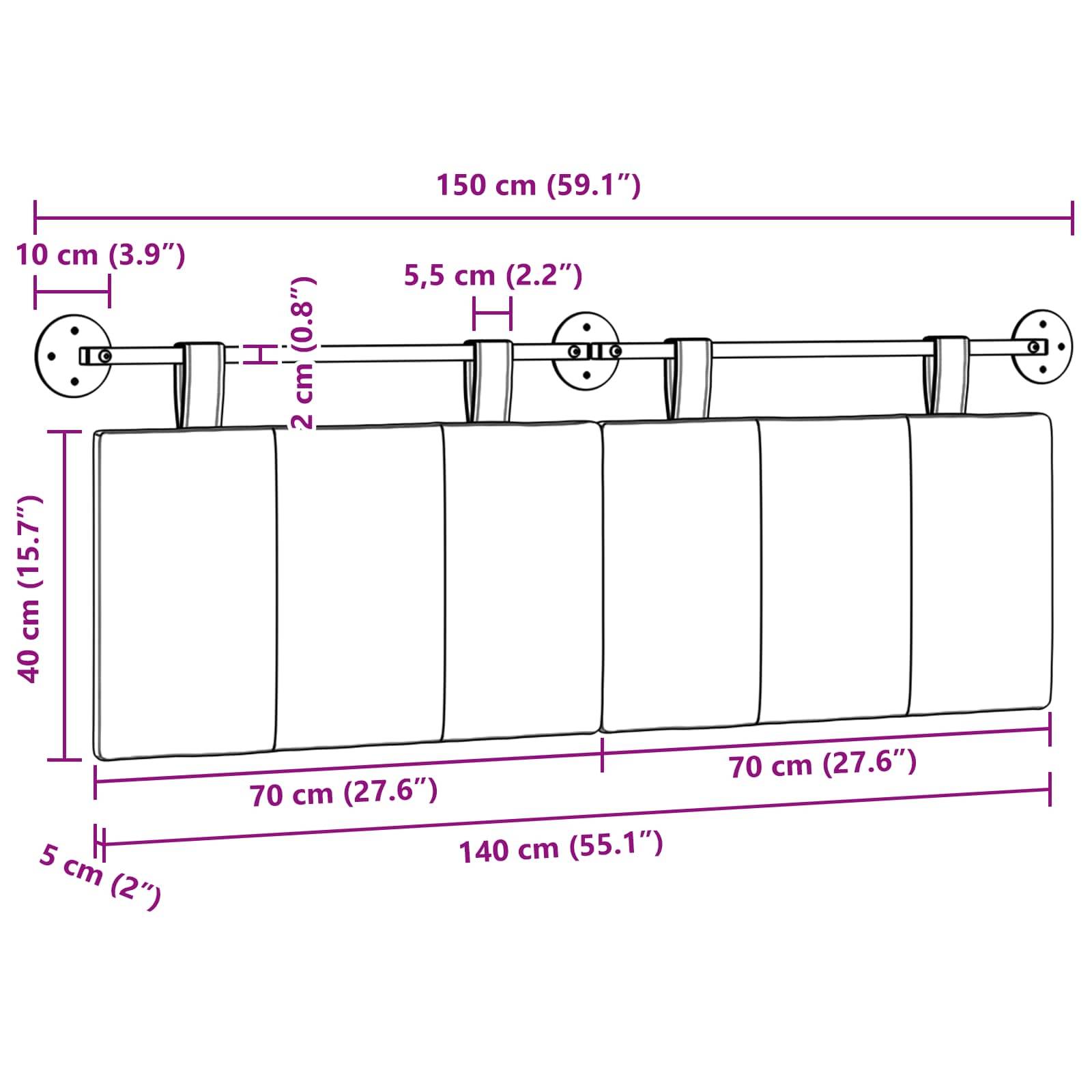 vidaXL Hängendes Kopfteil Dunkelgrau Stoff