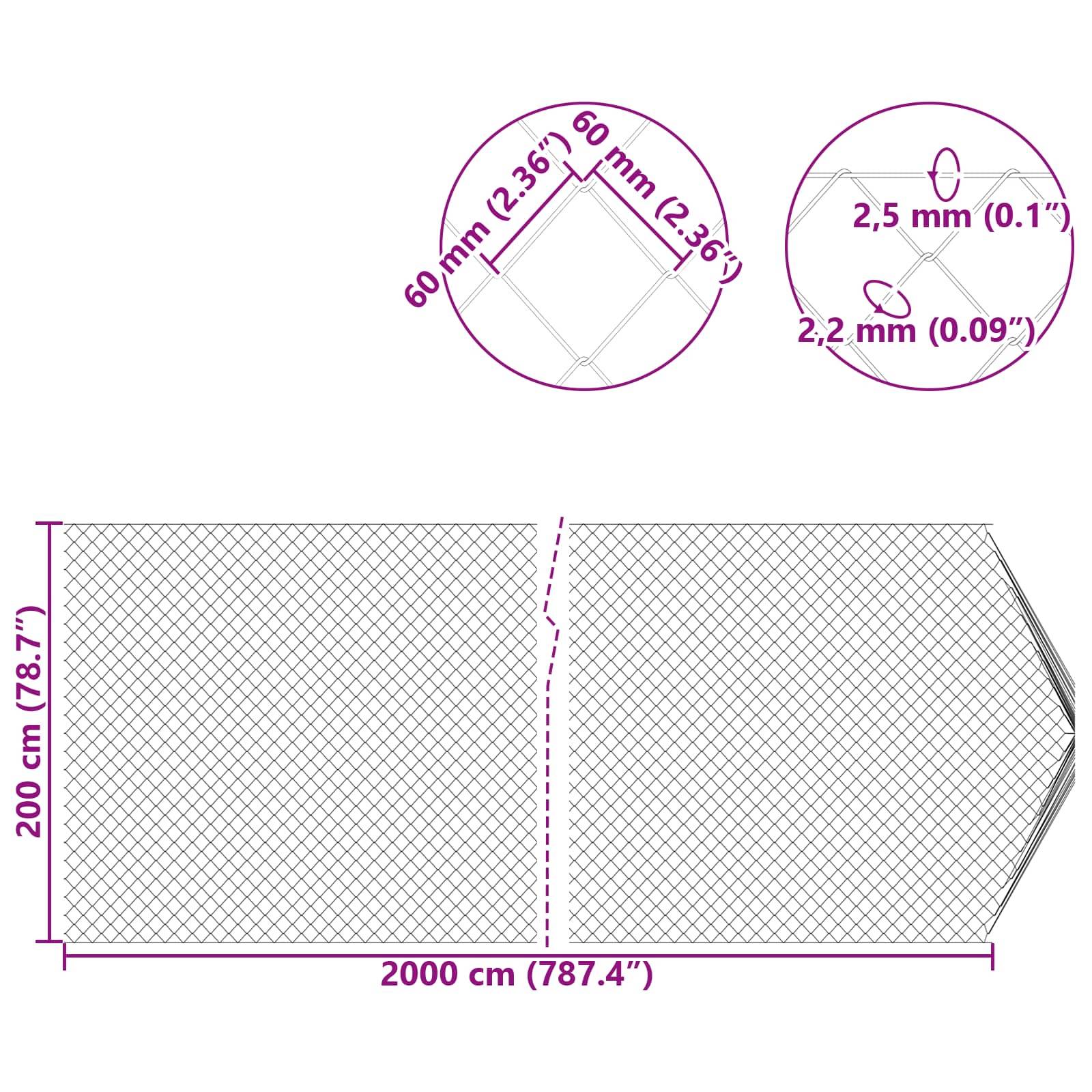 vidaXL Kettenzaun Grün 2 x 20 m Stahl