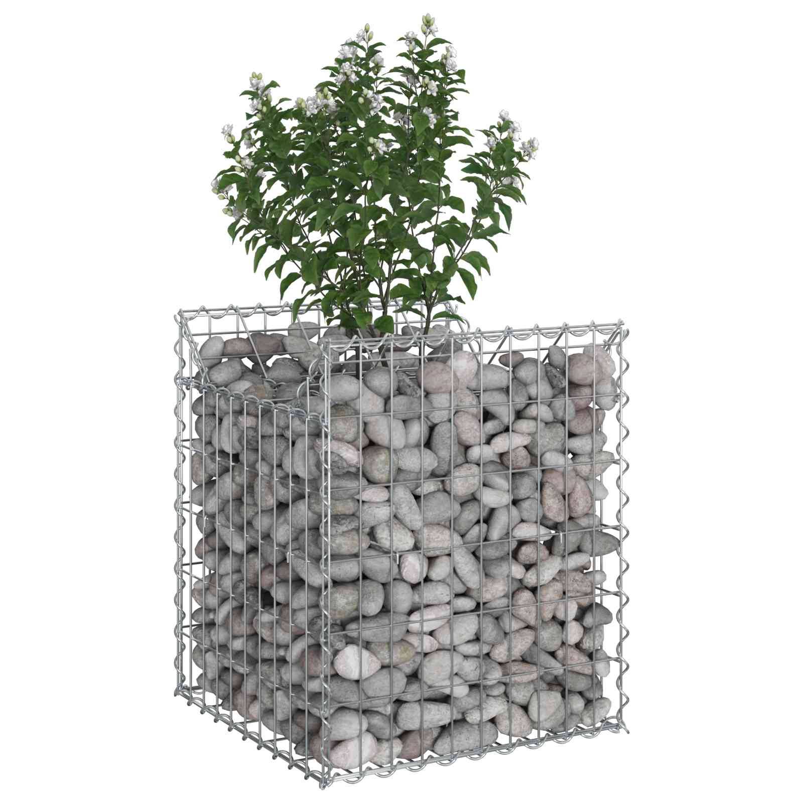 vidaXL Gabionen Hochbeet Silber 50 x 50 x 60 cm Verzinkter Stahl