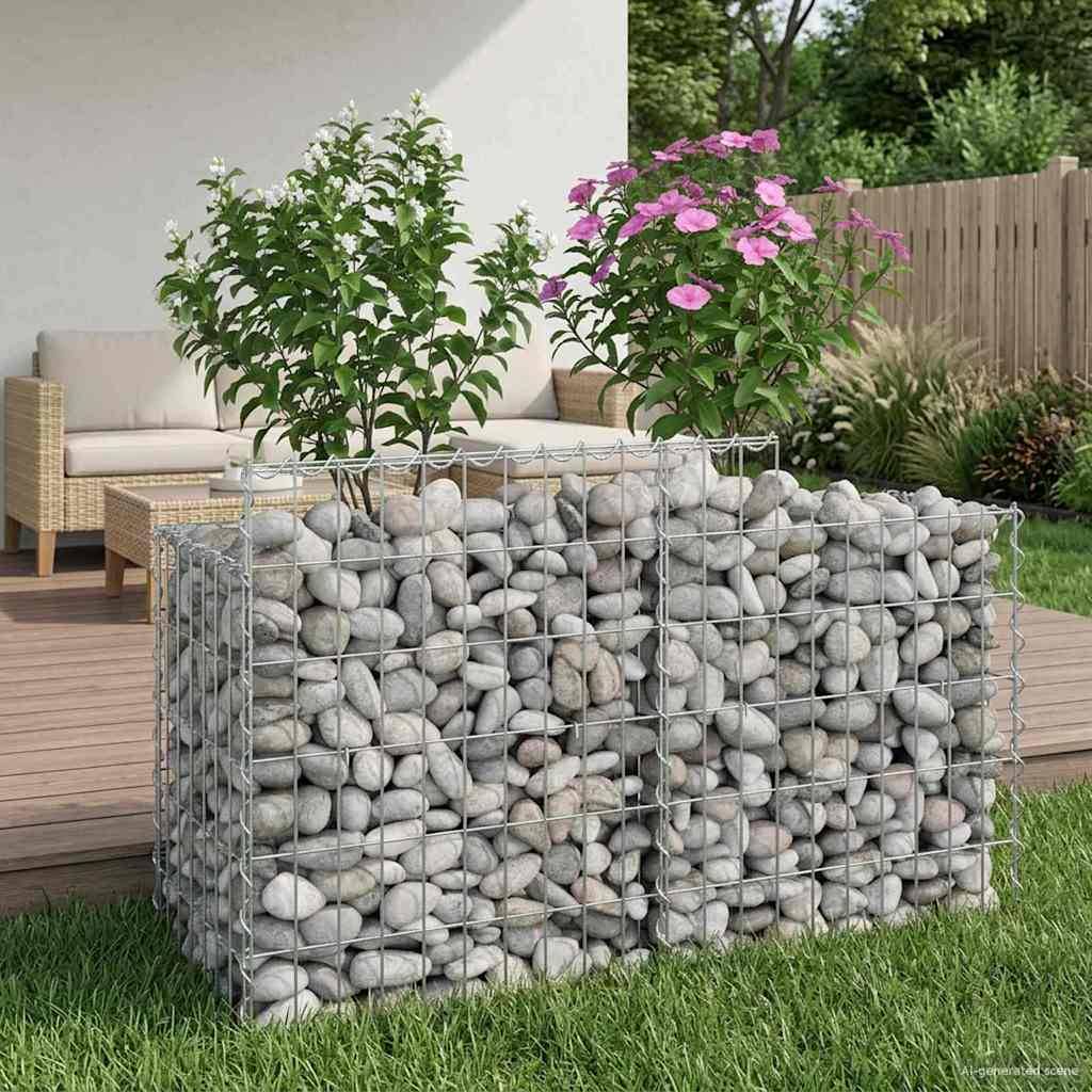 vidaXL Gabionen Hochbeet Silber 100 x 50 x 60 cm Verzinkter Stahl