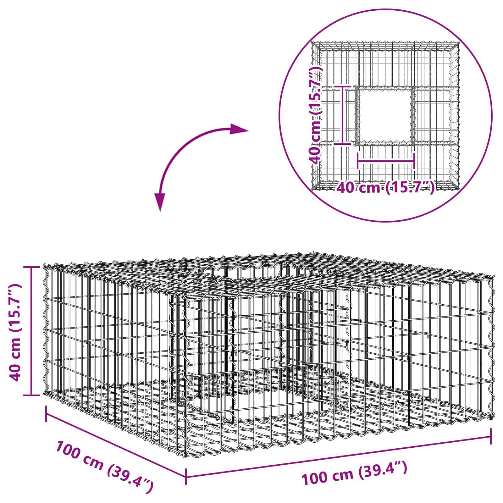 vidaXL Gabionen Hochbeet Silber 100 x 100 x 40 cm Verzinkter Stahl
