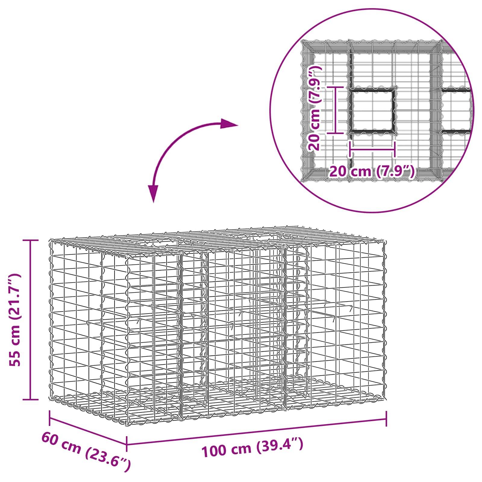 vidaXL Gabionen Hochbeet Silber 100 x 60 x 55 cm Verzinkter Stahl