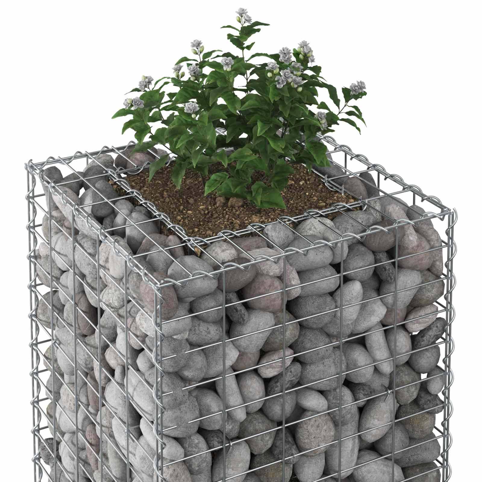 vidaXL Gabionen Hochbeet Silber 50 x 50 x 150 cm Verzinkter Stahl