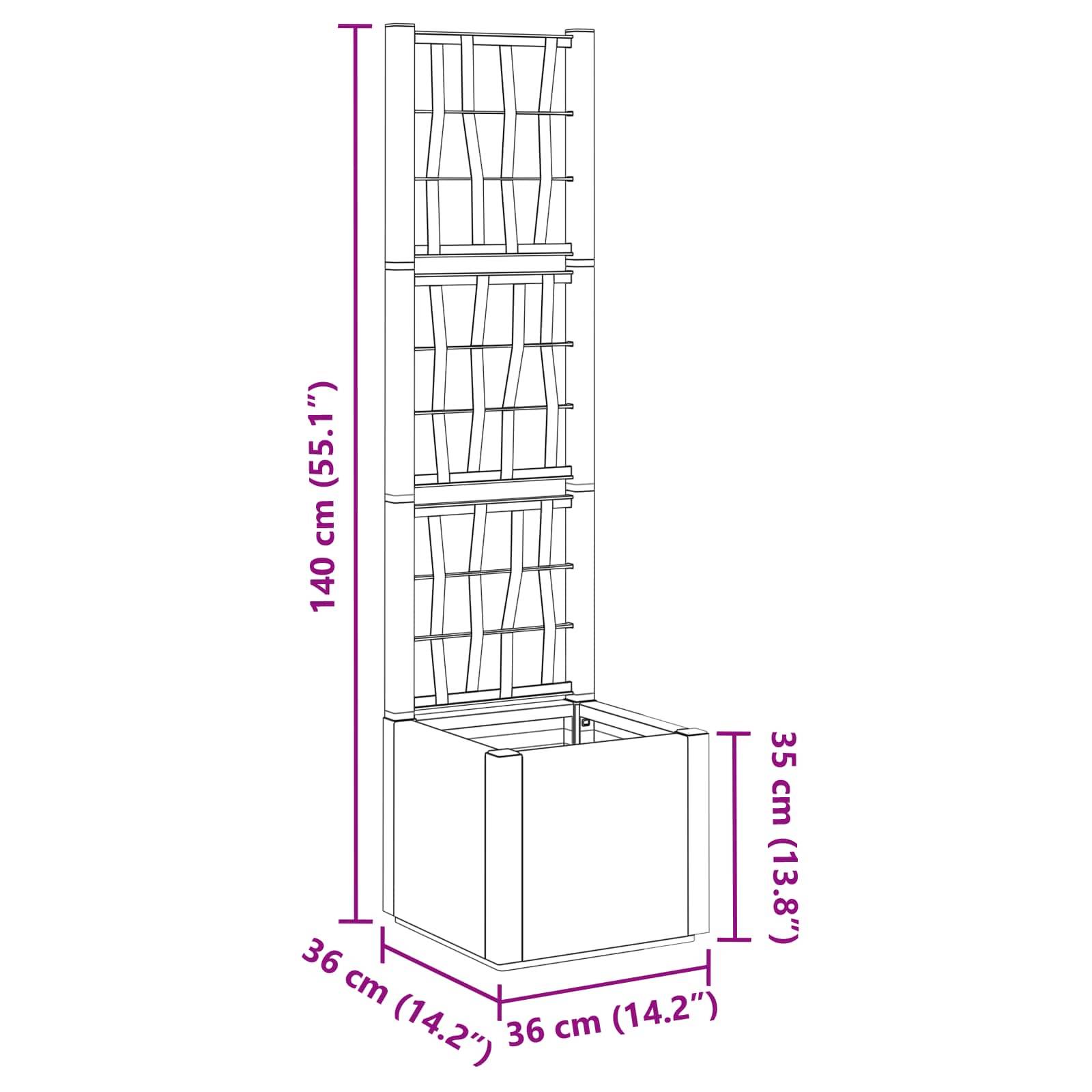 vidaXL Gartenpflanzer mit Gitter Braun 36 x 36 x 140 cm PP