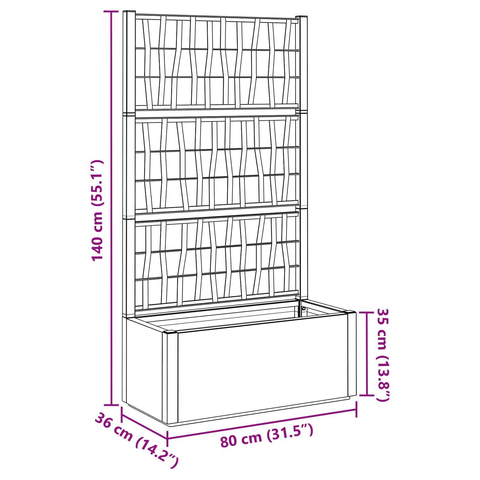 vidaXL Gartenpflanzer mit Gitter Grün 80 x 36 x 140 cm PP