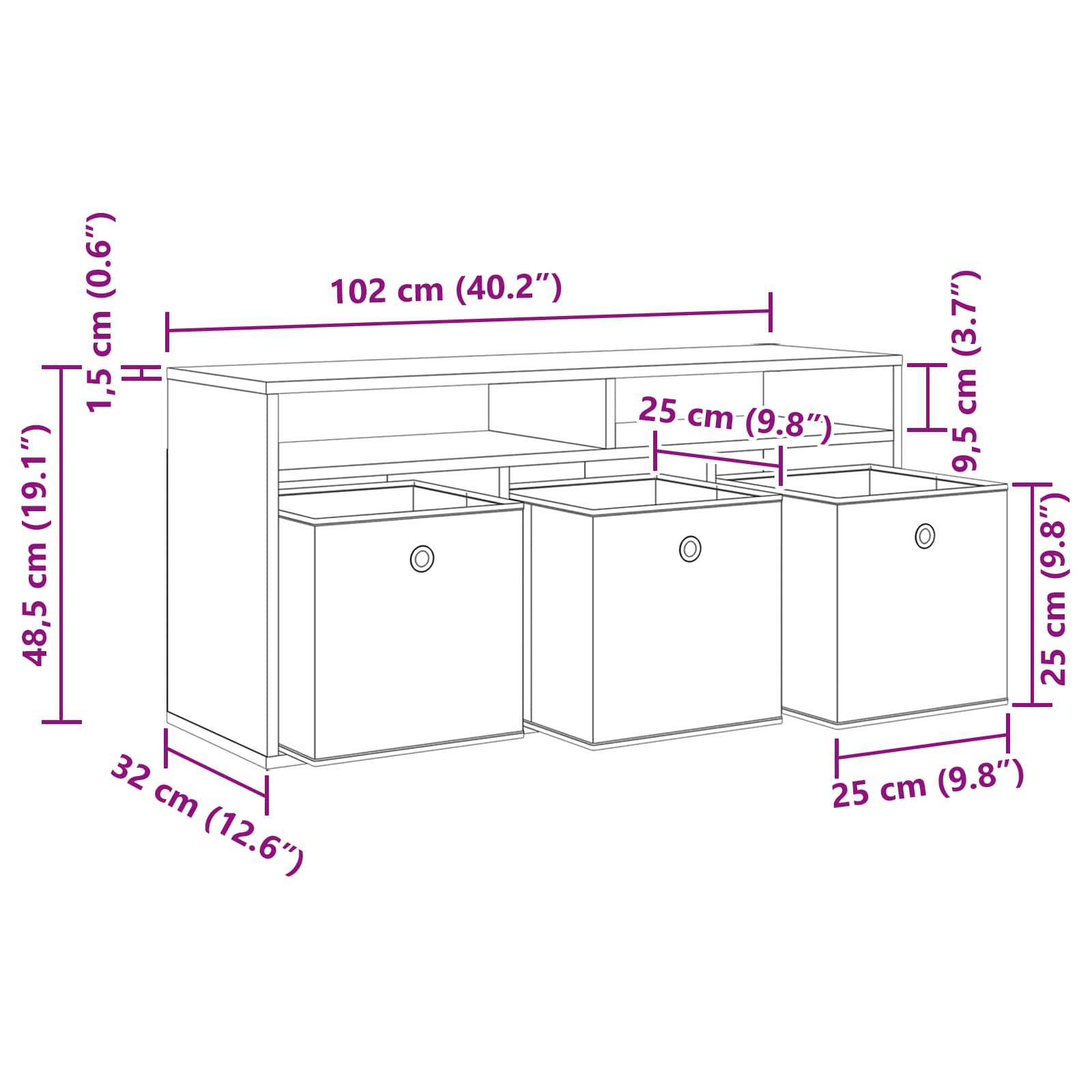 vidaXL Lowboard mit Schubladen Schwarz Eichen-Optik 102 x 32 x 48,5 cm