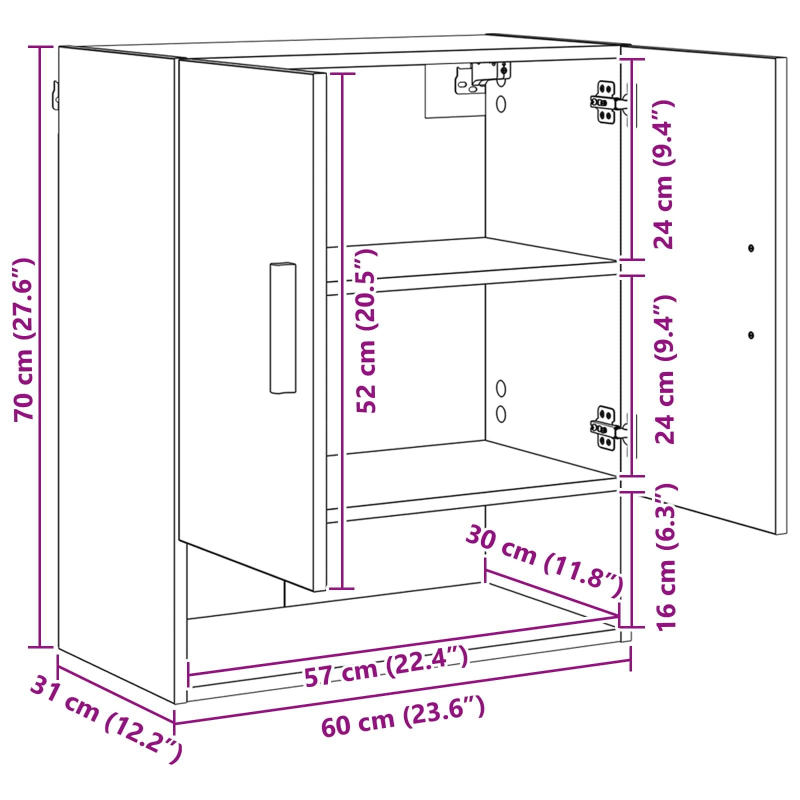 vidaXL Wandschrank Wandmontiert Altholz 60 x 31 x 70 cm Holzwerkstoff