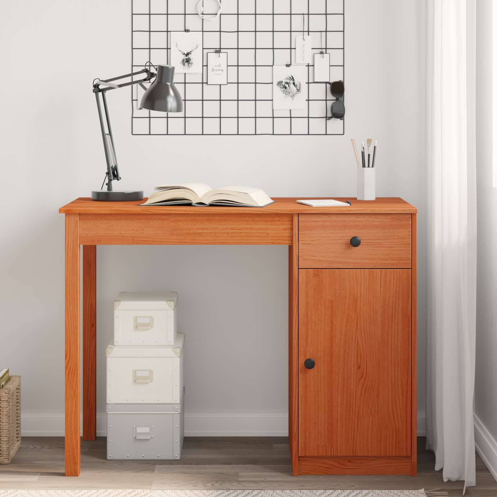 vidaXL Schreibtisch Wachsbraun 100 x 50 x 74 cm Massives Kiefernholz