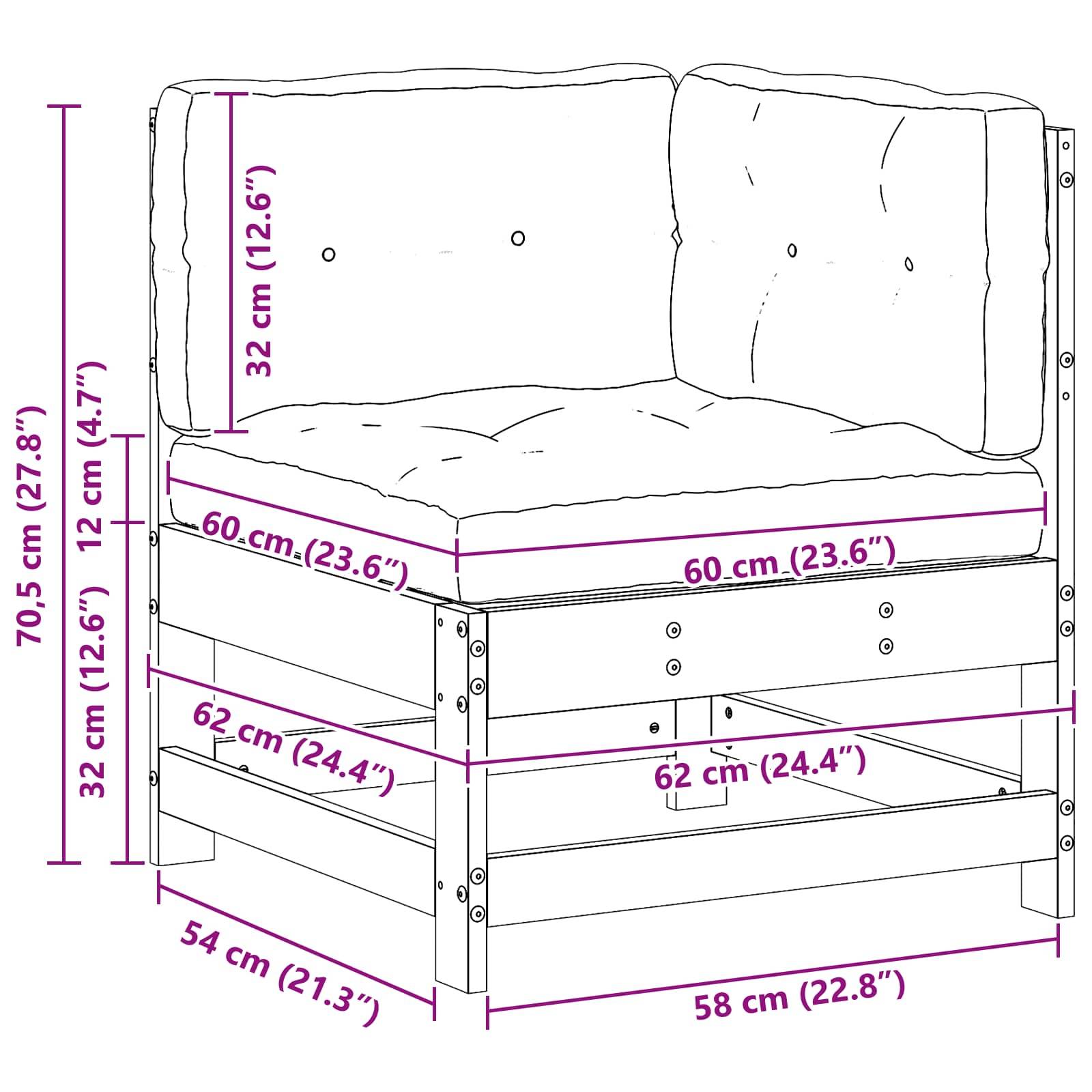 vidaXL Gartenecksofa Massives Kiefernholz Wachsbraun