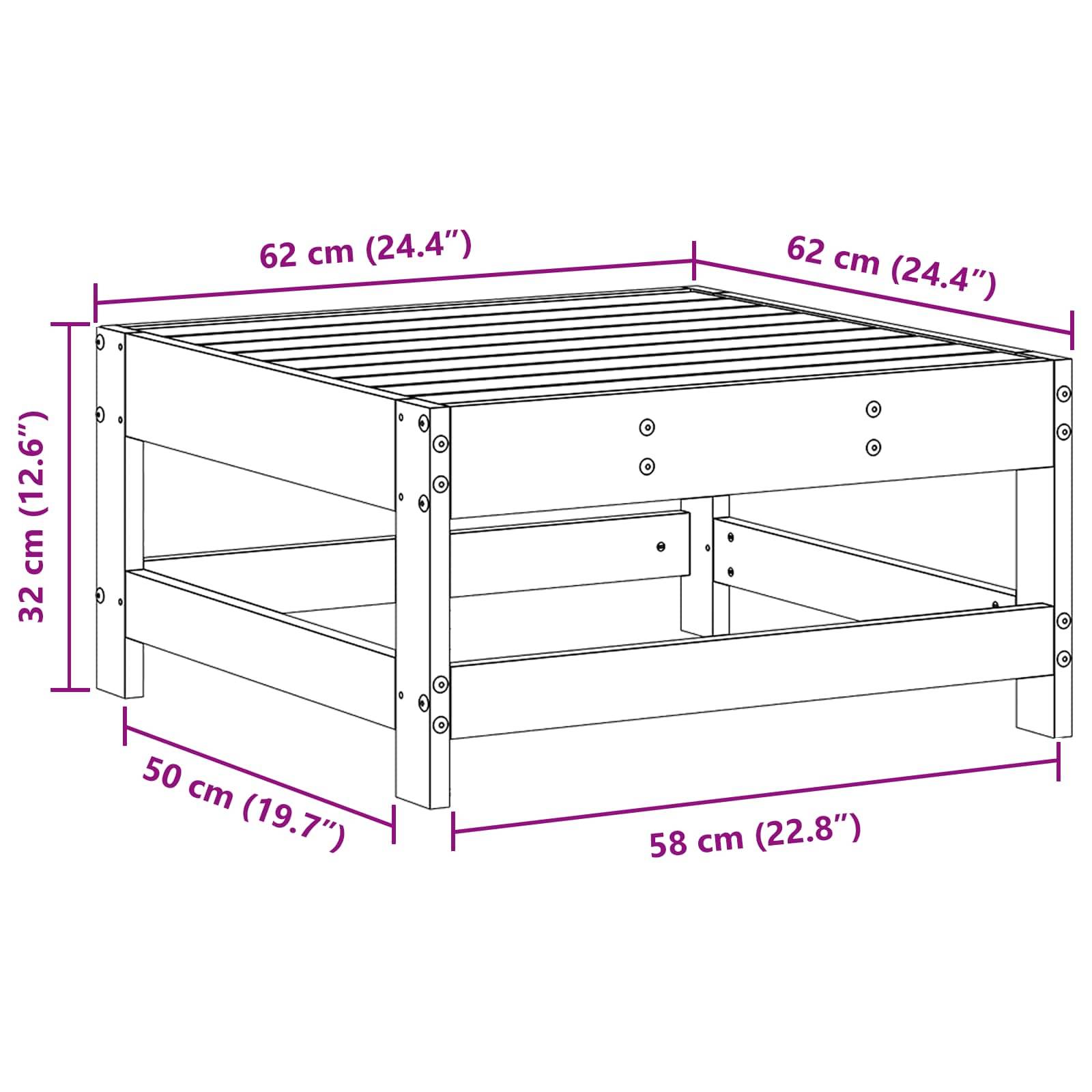vidaXL Gartenfußstütze Massives Kiefernholz Wachsbraun 62 x 62 x 32 cm