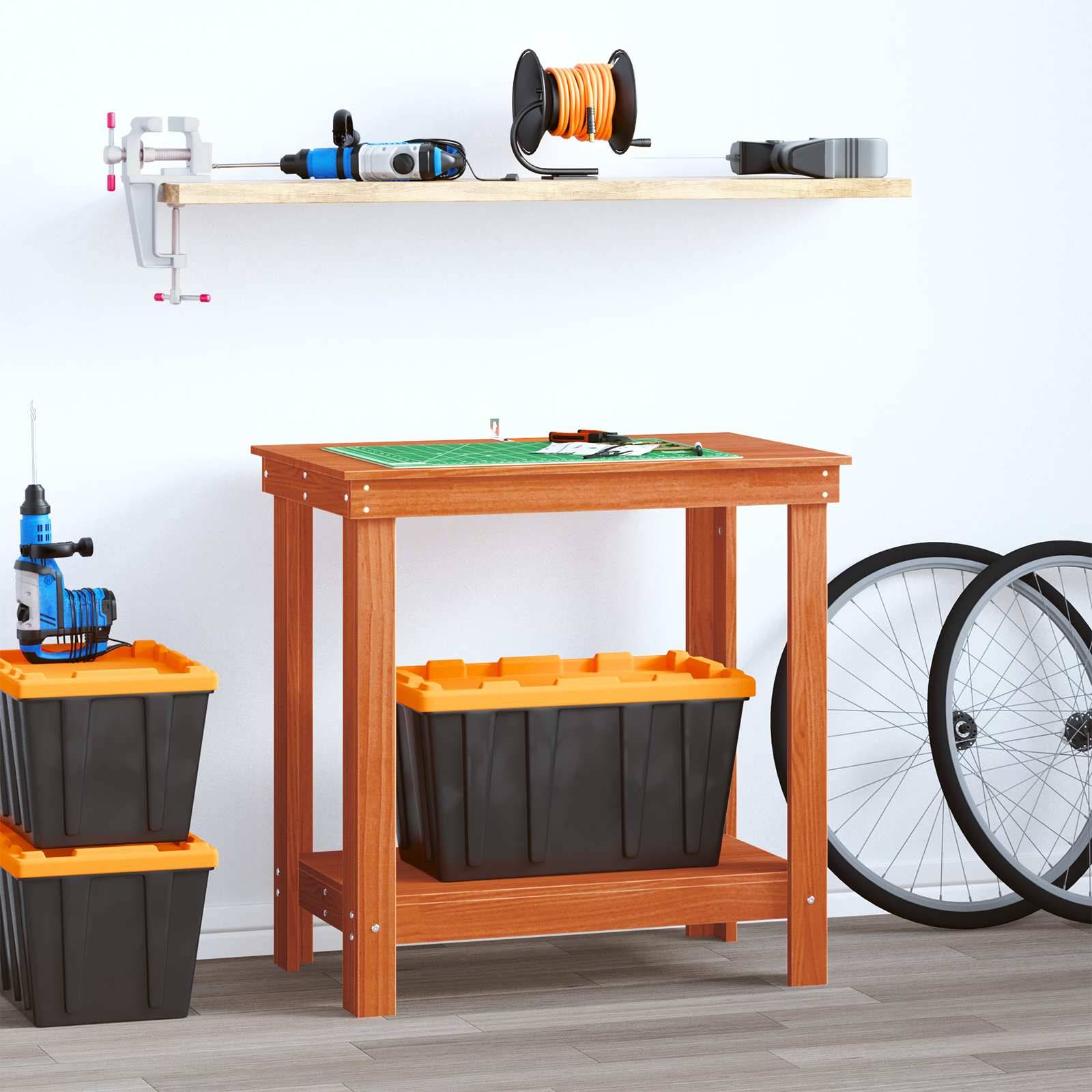 vidaXL Werkbank Wachsbraun 80 x 50 x 80 cm Massives Kiefernholz