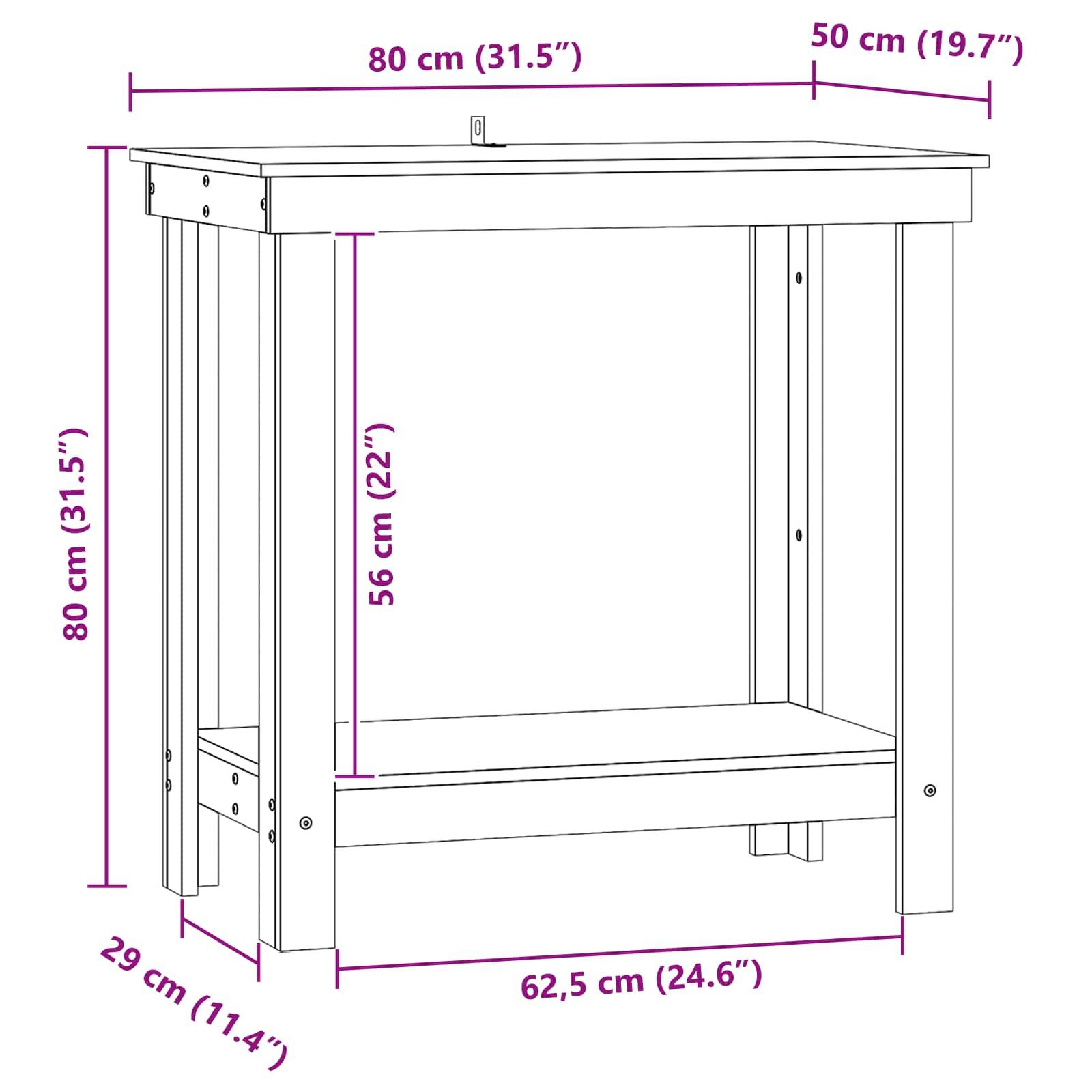 vidaXL Werkbank Wachsbraun 80 x 50 x 80 cm Massives Kiefernholz
