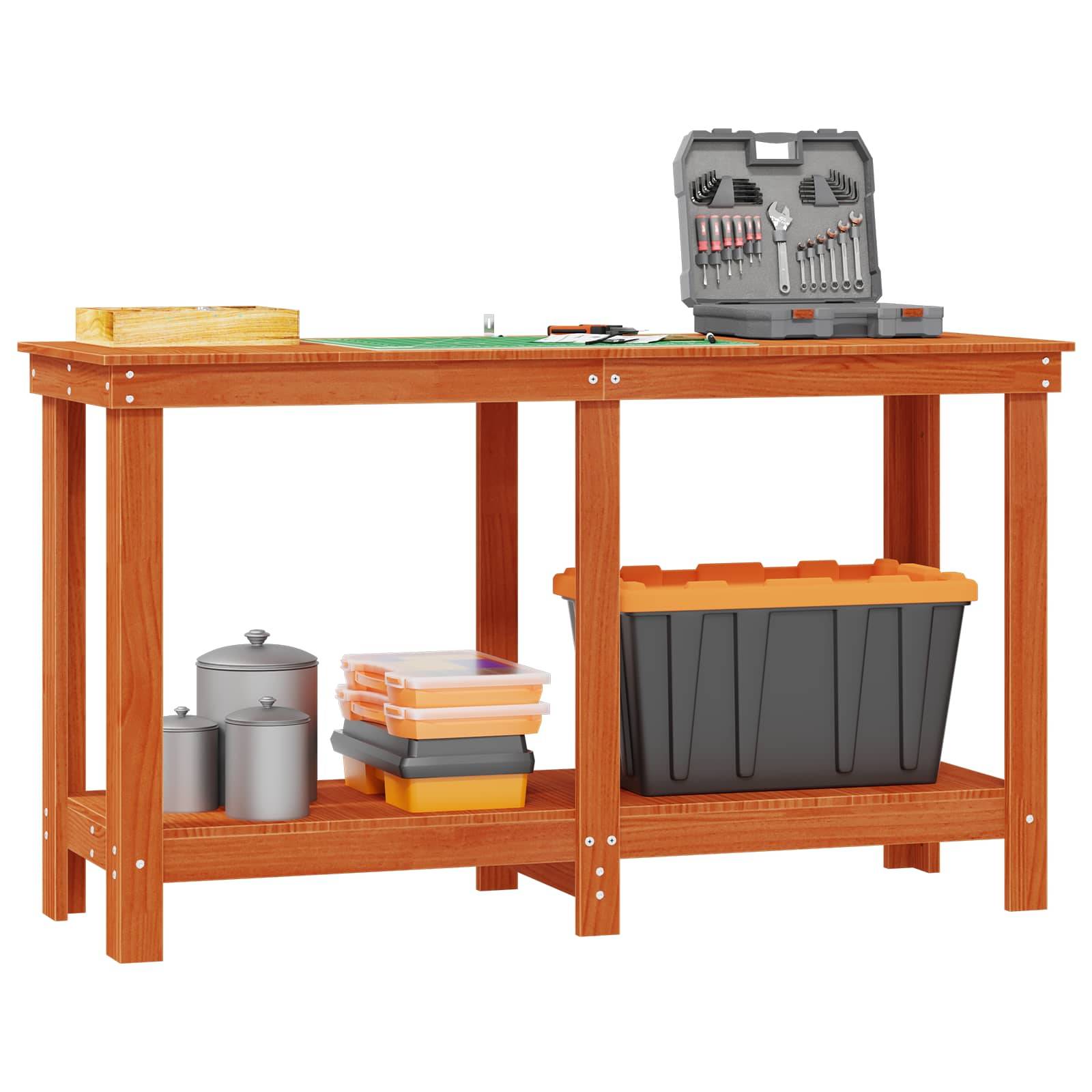 vidaXL Werkbank Wachsbraun 140 x 50 x 80 cm Massives Kiefernholz
