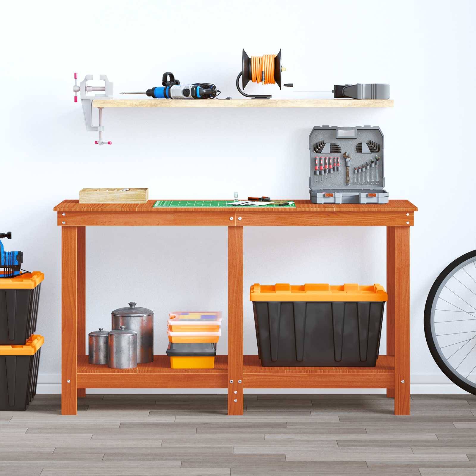 vidaXL Werkbank Wachsbraun 140 x 50 x 80 cm Massives Kiefernholz