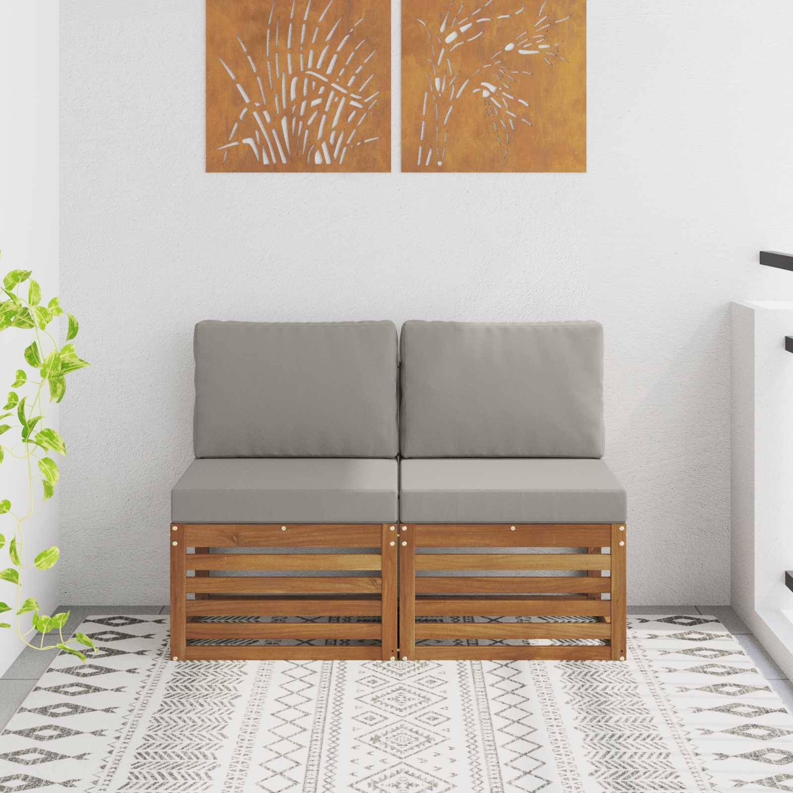 vidaXL 2 Stück Outdoor Mittelsofa Massivholz Akazie Natur
