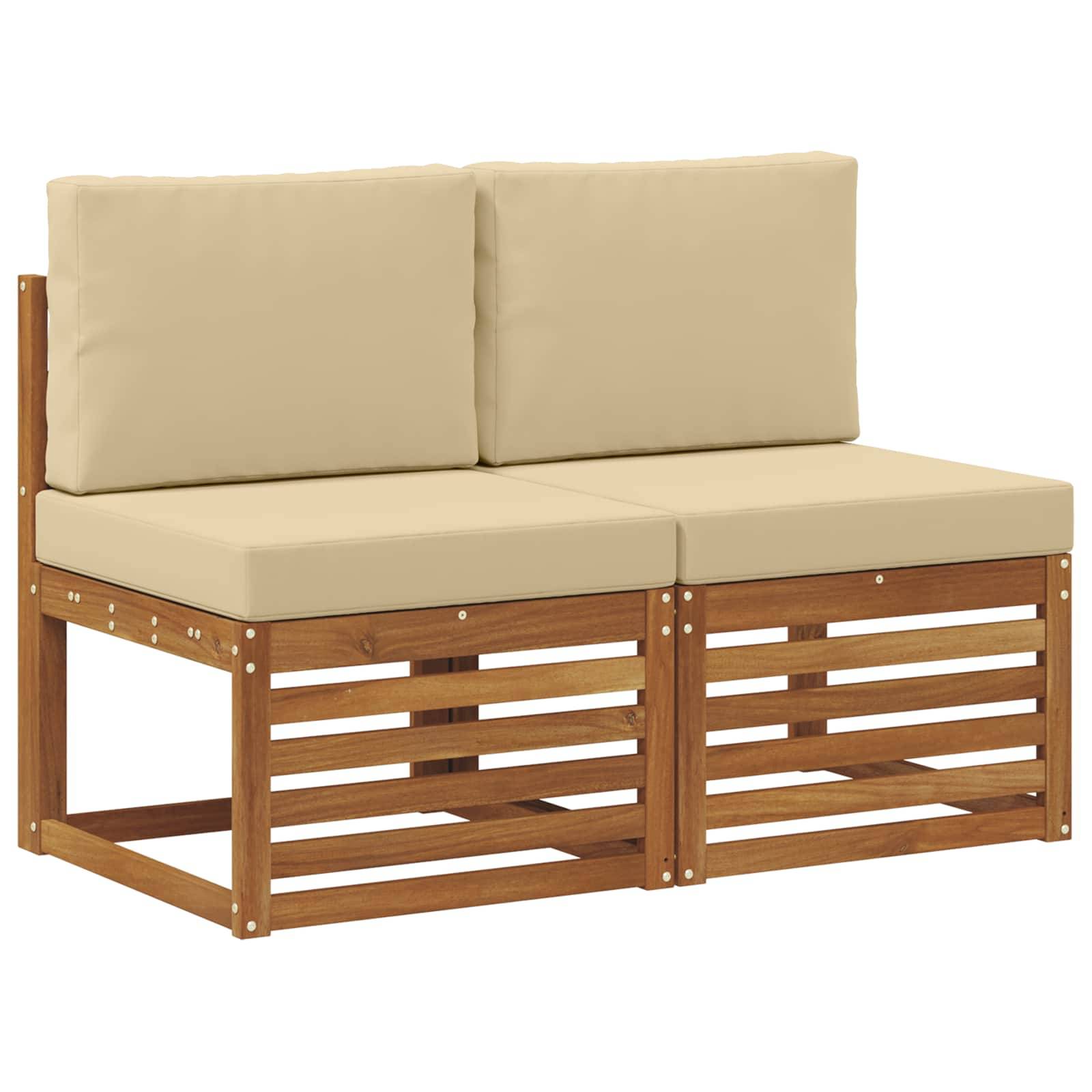 vidaXL 2 Stück Outdoor Mittelsofa Massivholz Akazie Natur