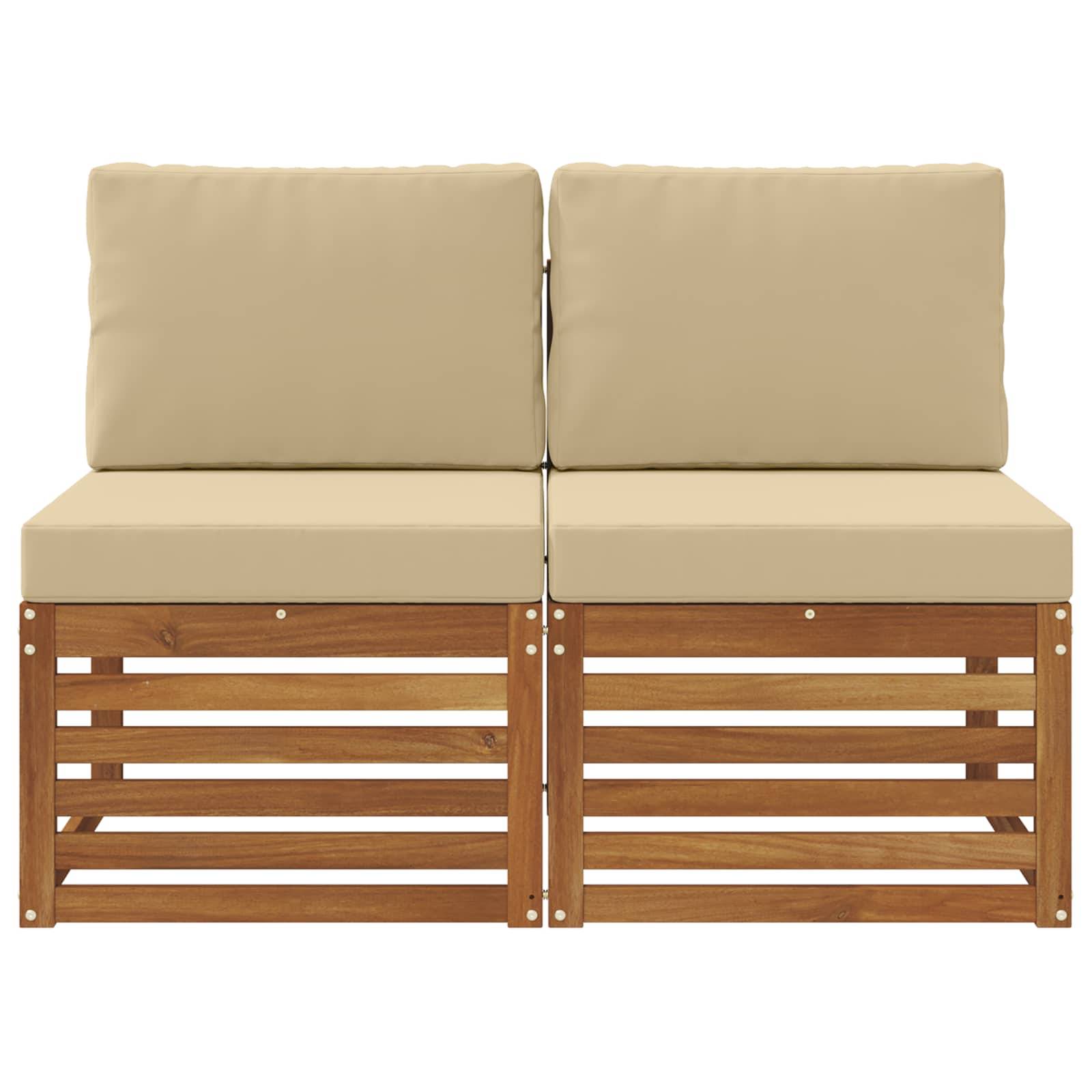 vidaXL 2 Stück Outdoor Mittelsofa Massivholz Akazie Natur