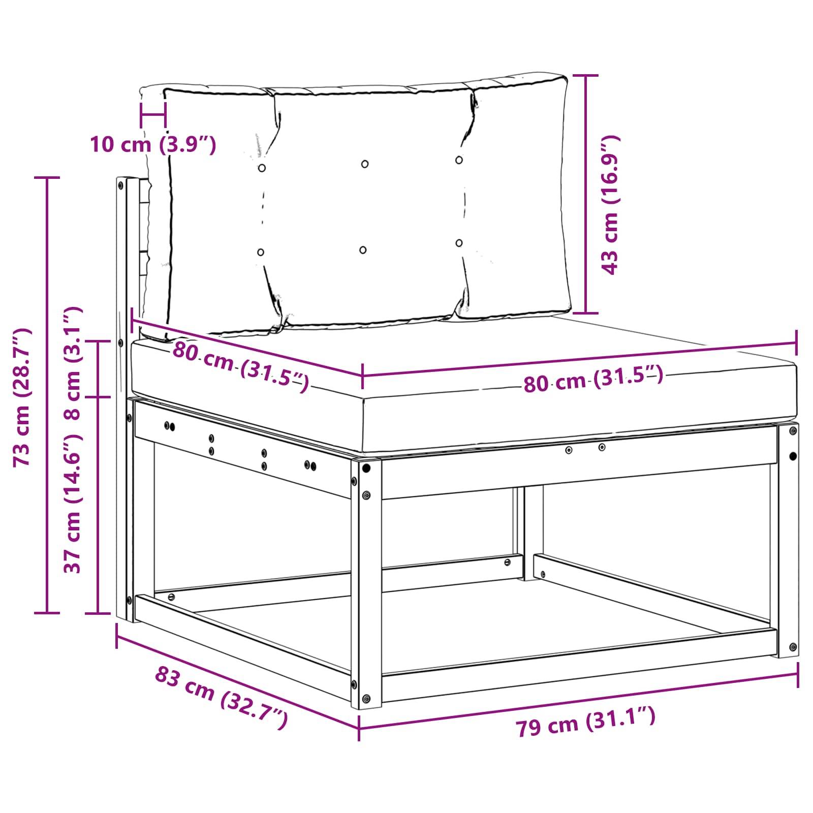 vidaXL Outdoor Mittelsofa Massivholz Akazie Natur