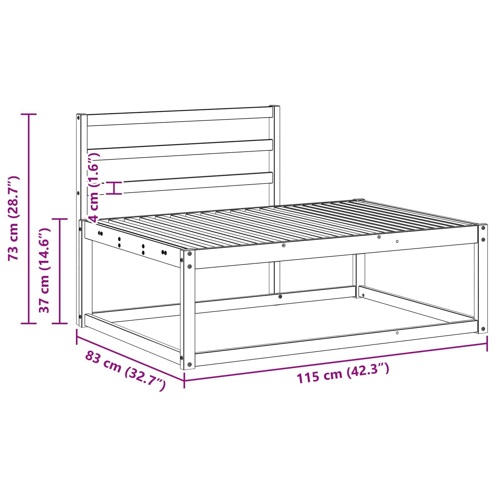 vidaXL Outdoor Endsofa Natur 115 x 83 x 73 cm Massivholz Akazie