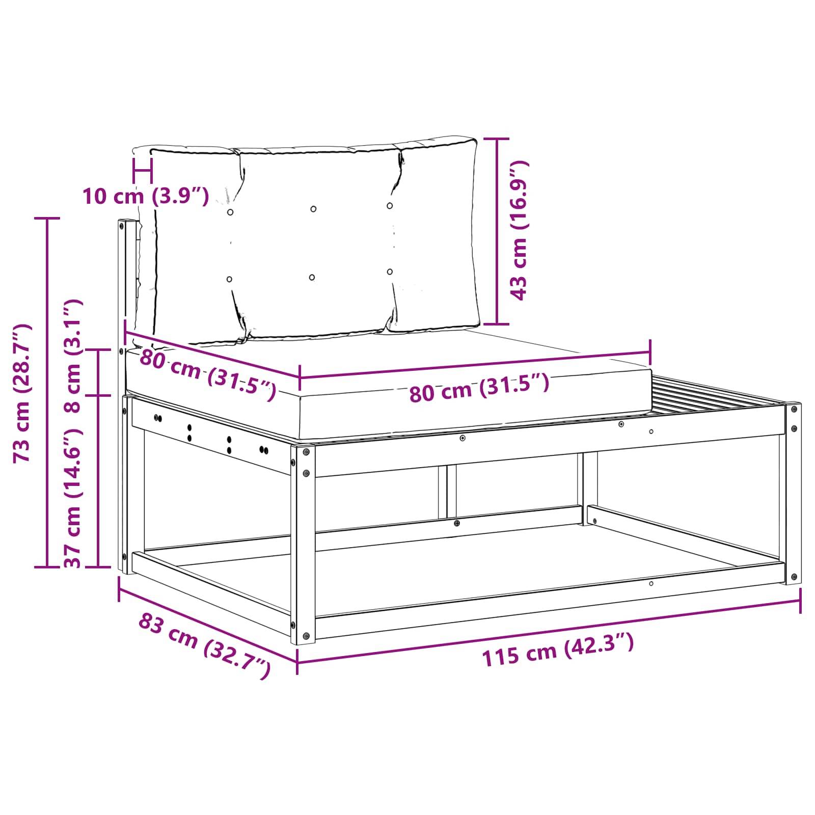 vidaXL Outdoor End Sofa mit Kissen Weiß 115 x 83 x 73 cm Polyester