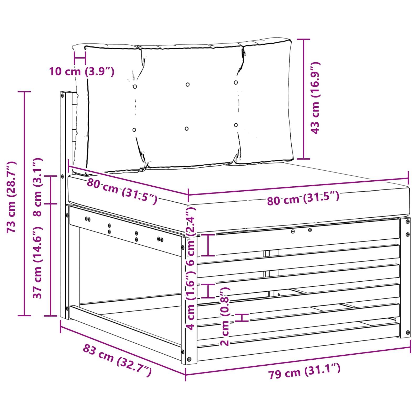 vidaXL Outdoor Mittelsofa Massivholz Akazie Natur