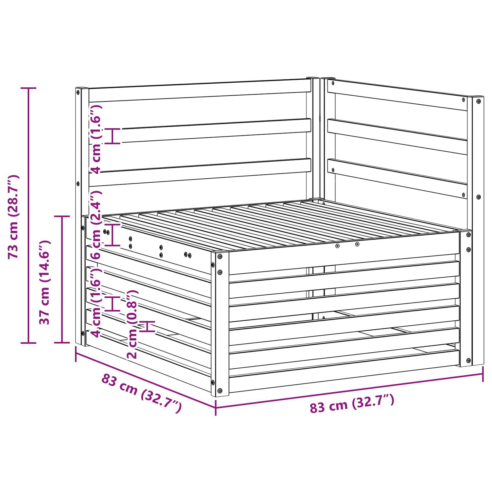 vidaXL Outdoor Ecksofa Massivholz Akazie Weiß 83 x 83 x 73 cm