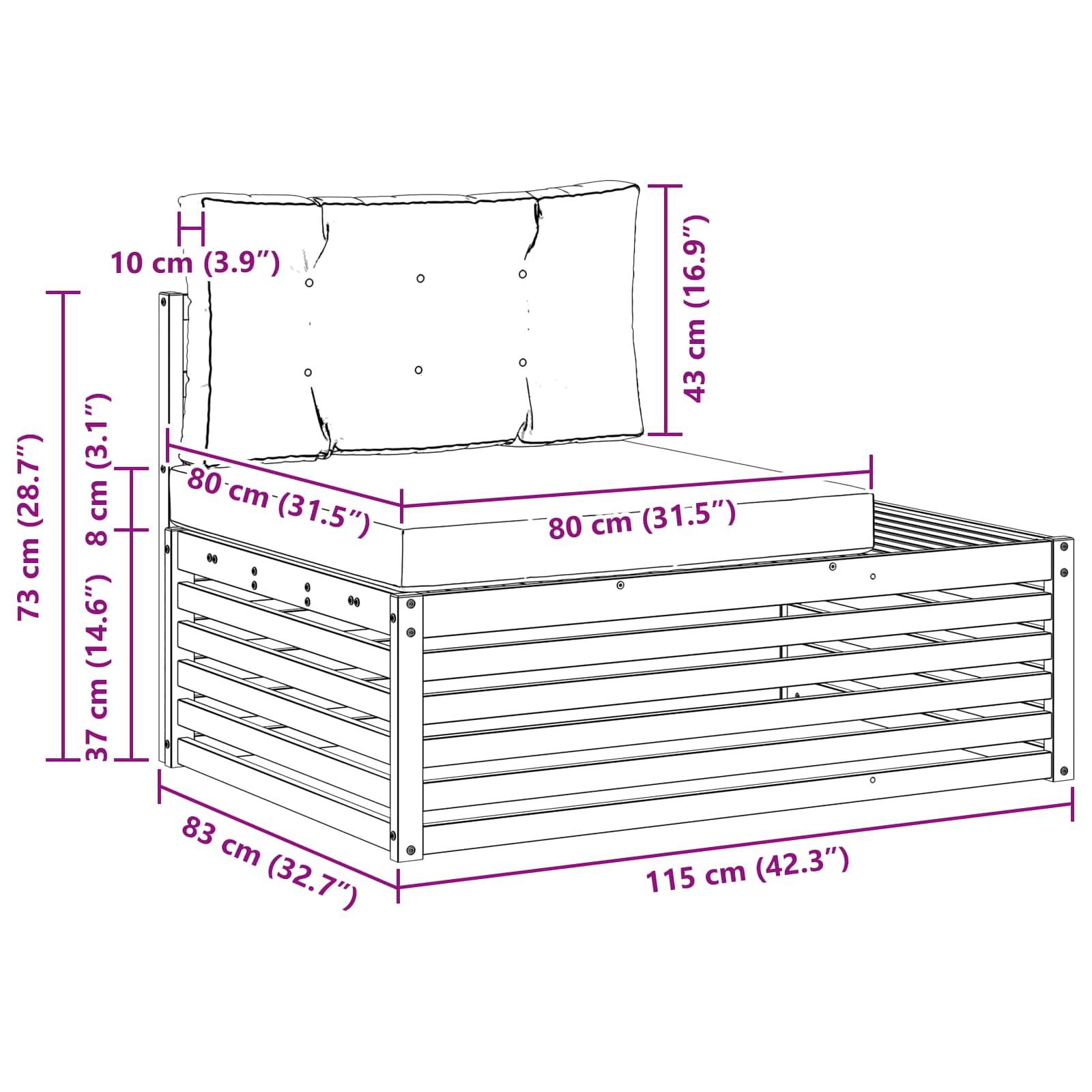 vidaXL Outdoor Endsofa 3 Stück Natürlich und Hellgrau 115 x 83 x 73 cm