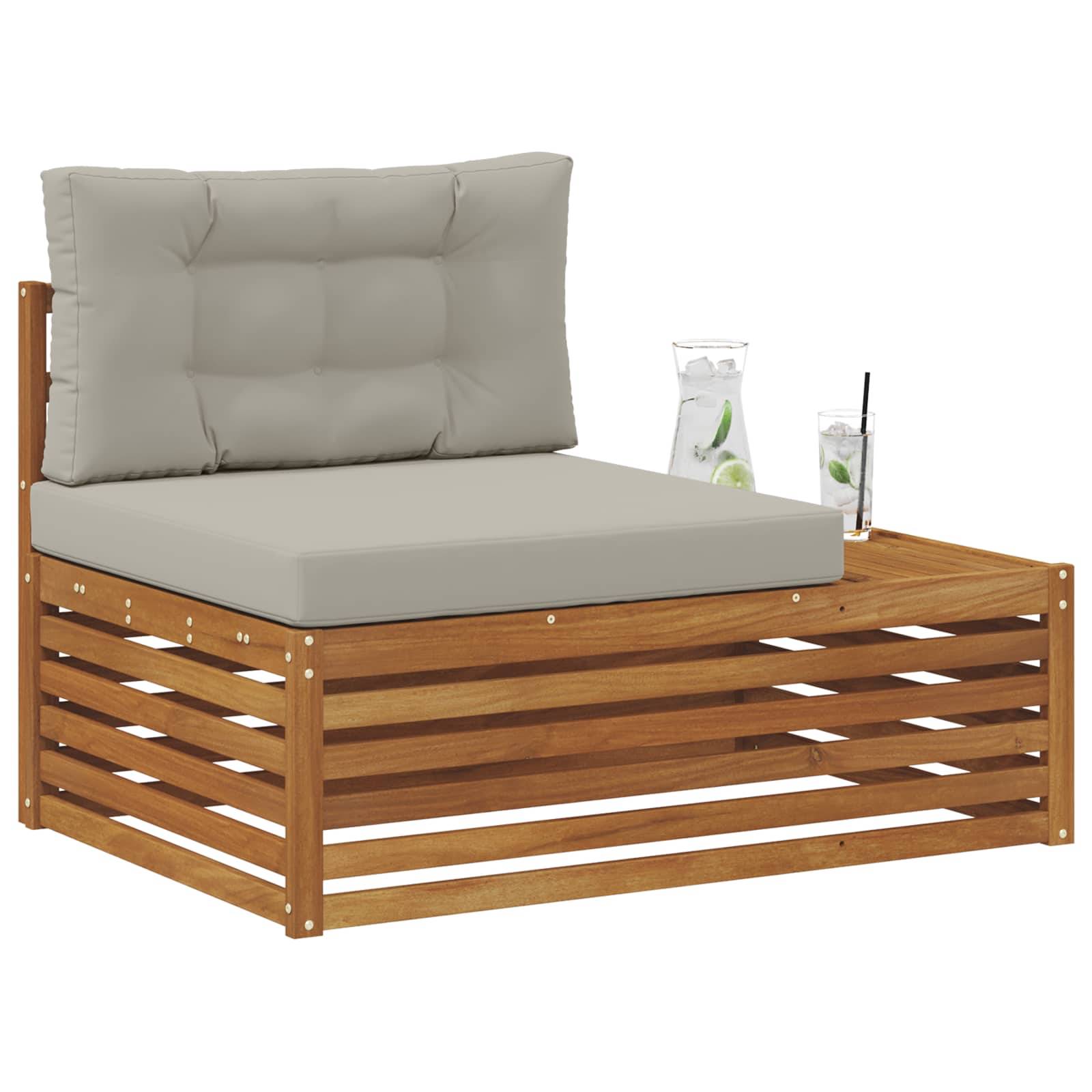 vidaXL Outdoor Endsofa 3 Stück Natürlich und Hellgrau 115 x 83 x 73 cm