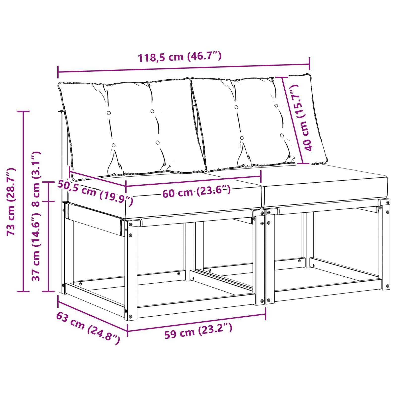 vidaXL 2 Stück Outdoor Mittelsofa