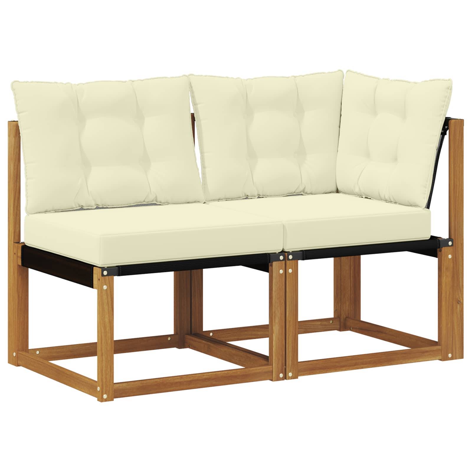 vidaXL Outdoor Mittel- und Ecksofa mit Kissen 2 Stück Natur