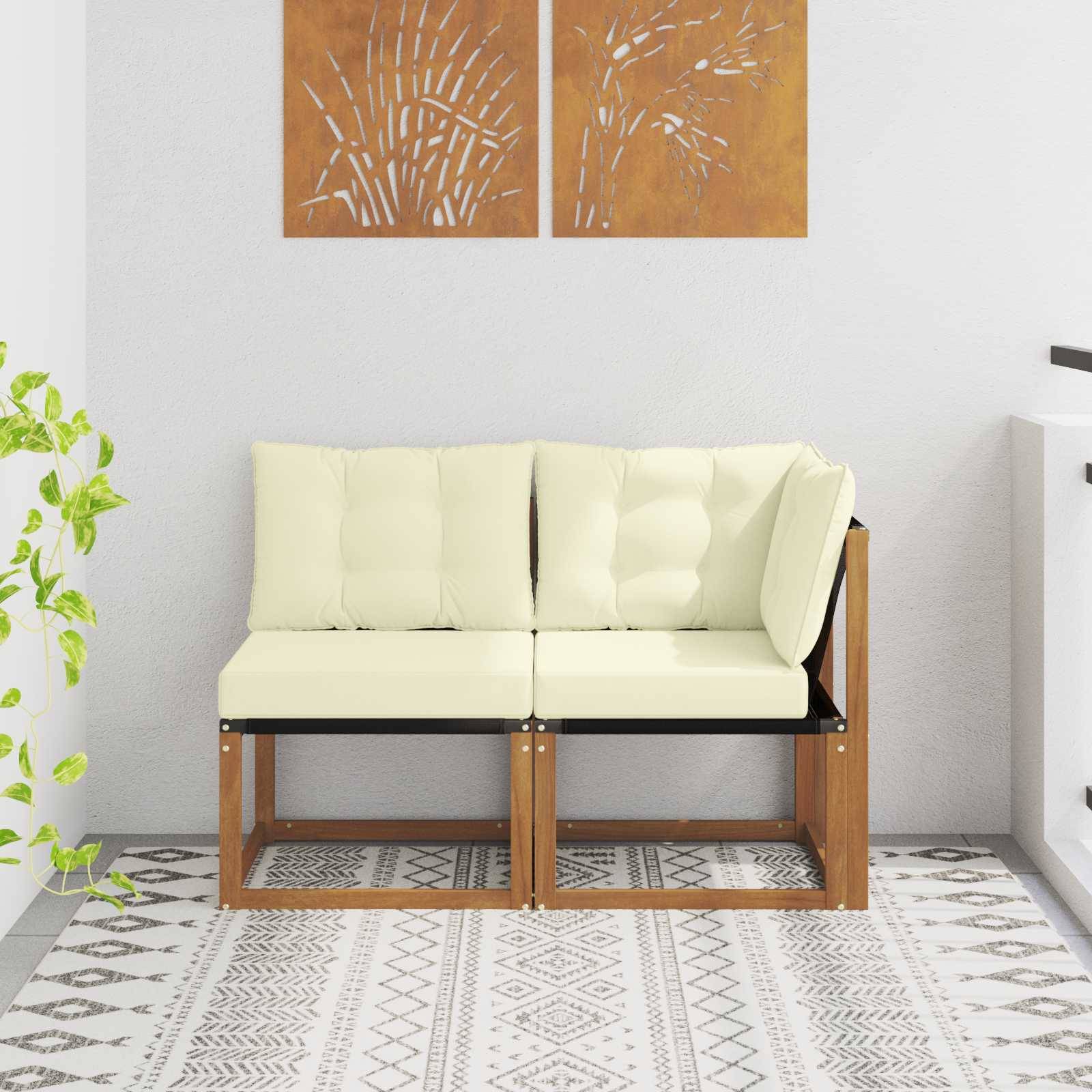 vidaXL Outdoor Mittel- und Ecksofa mit Kissen 2 Stück Natur