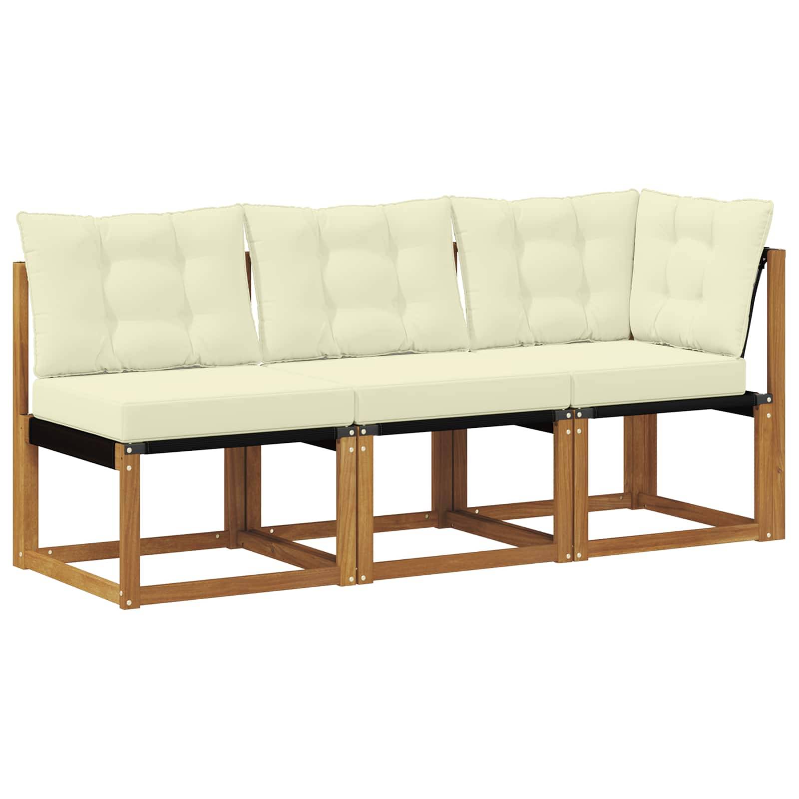 vidaXL Outdoor Mittel- und Ecksofa mit Kissen 3 Stück Natur
