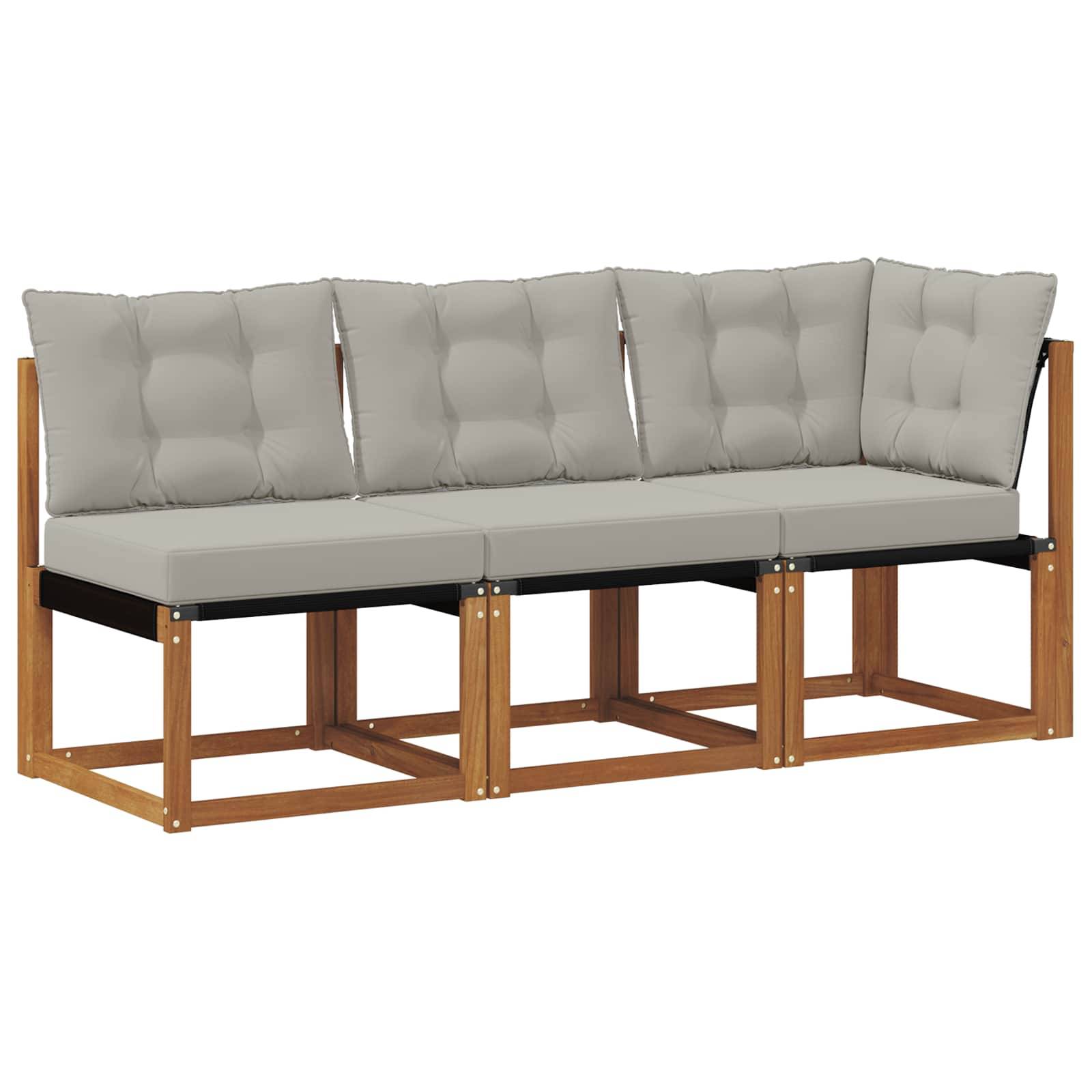 vidaXL Outdoor Mittel- und Ecksofa mit Kissen 3 Stück Natur