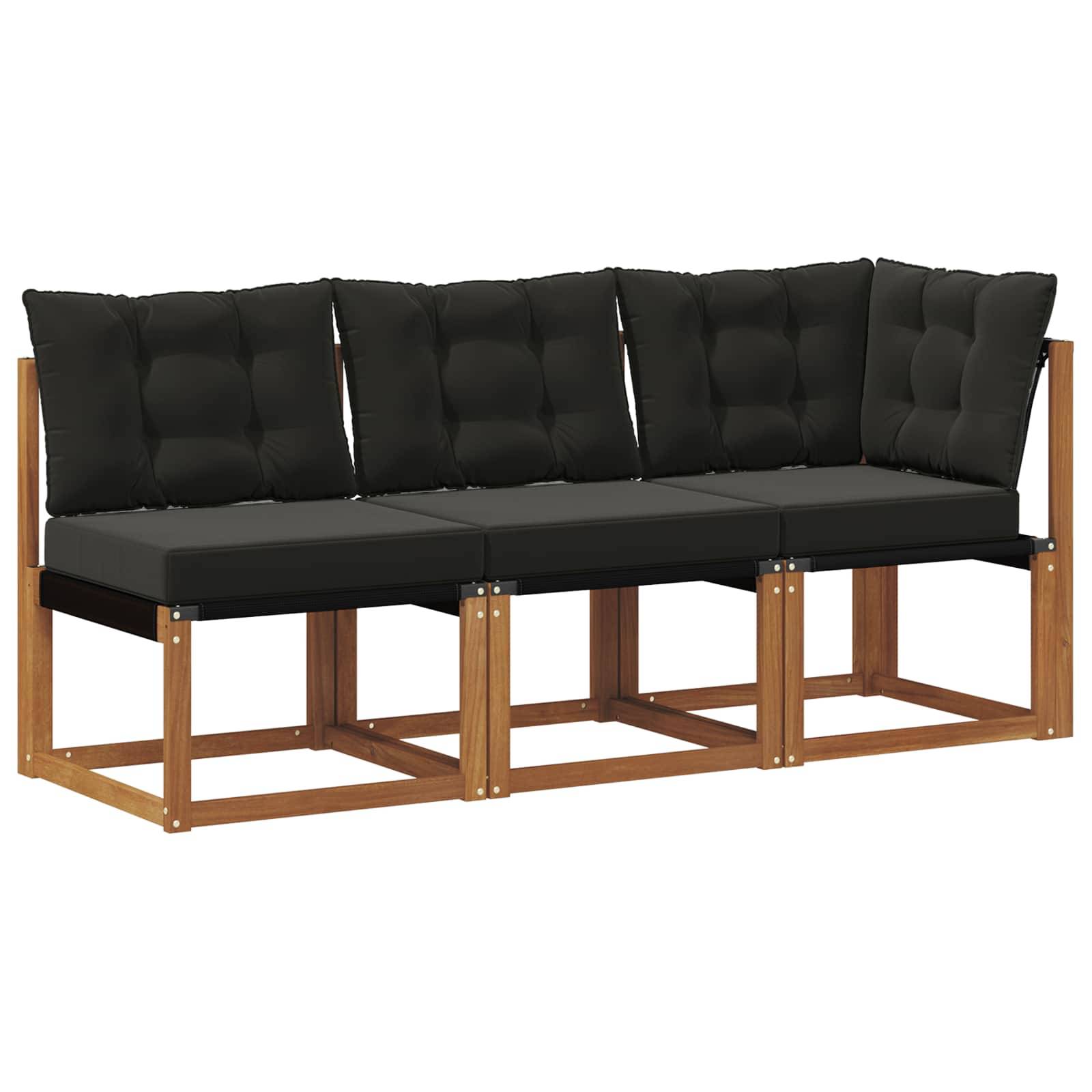 vidaXL Outdoor Mittel- und Ecksofa mit Kissen 3 Stück Natur
