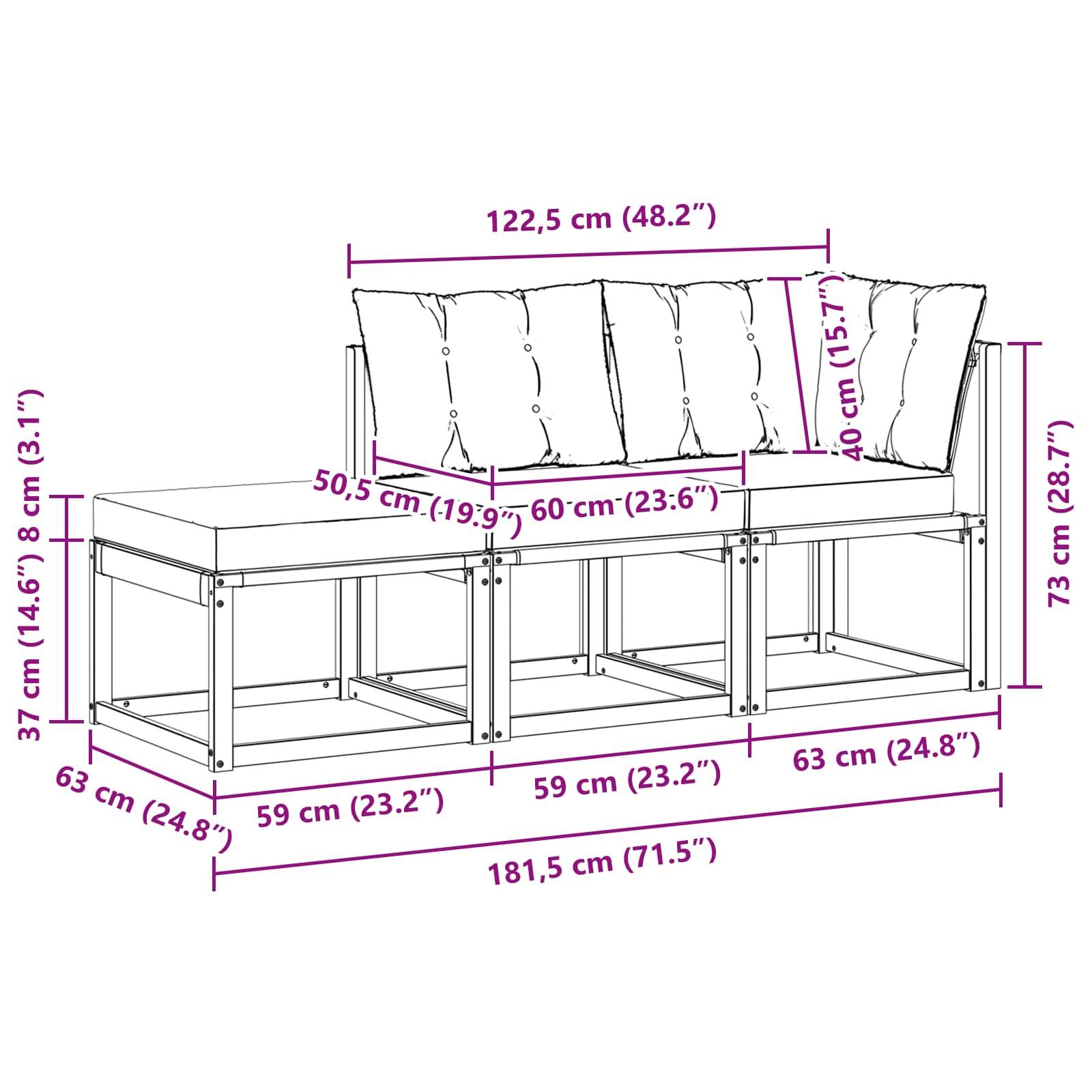 vidaXL Outdoor-Schnittsofa-Einheiten 3 Stück Natur und Beige