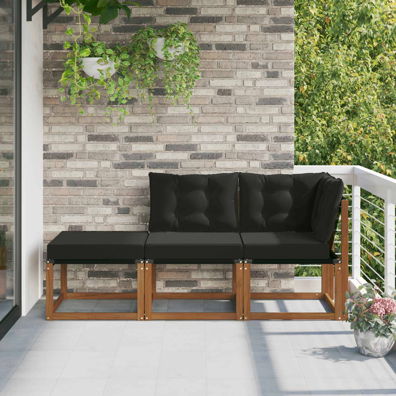 vidaXL Outdoor-Schnittsofa-Einheiten 3 Stück Natürlich und Schwarz