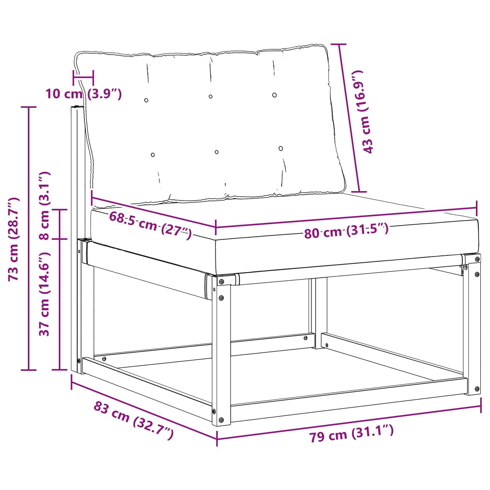 vidaXL Outdoor Mittelsofa mit Kissen Weiß 79 x 83 x 73 cm Stahl
