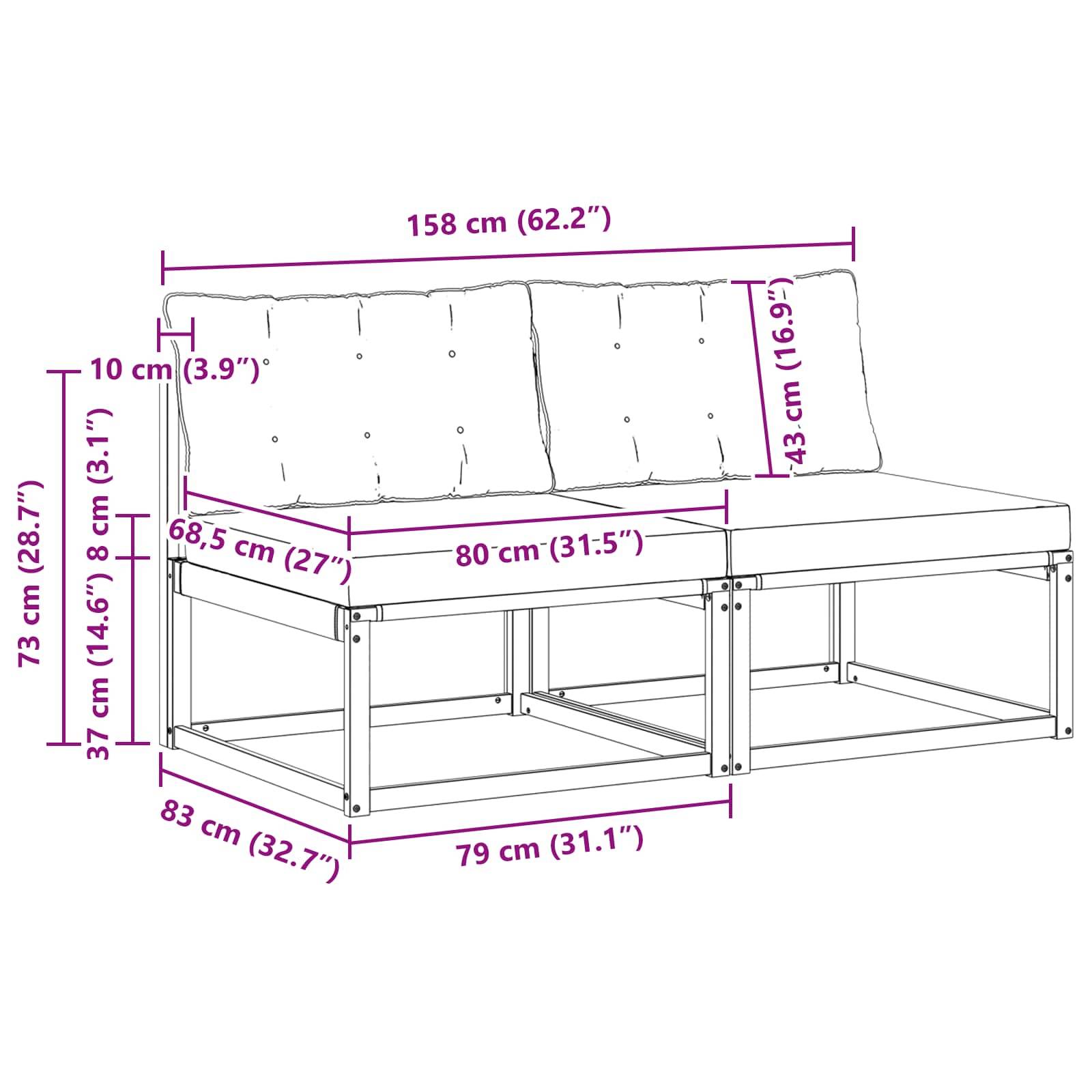 vidaXL Outdoor Mittelsofa Massives Akazienholz und Textilene Weiß