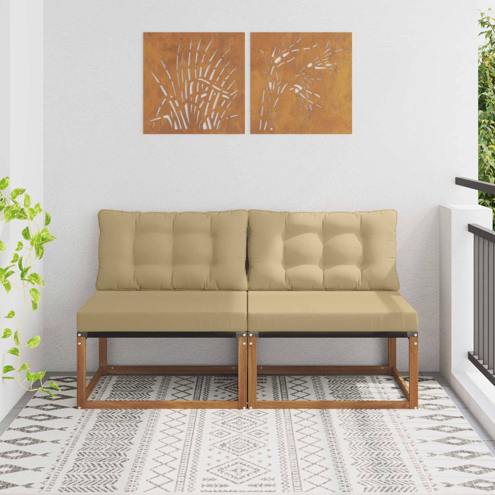 vidaXL 2 Stück Outdoor Mittelsofa Massivholz Akazie Natur