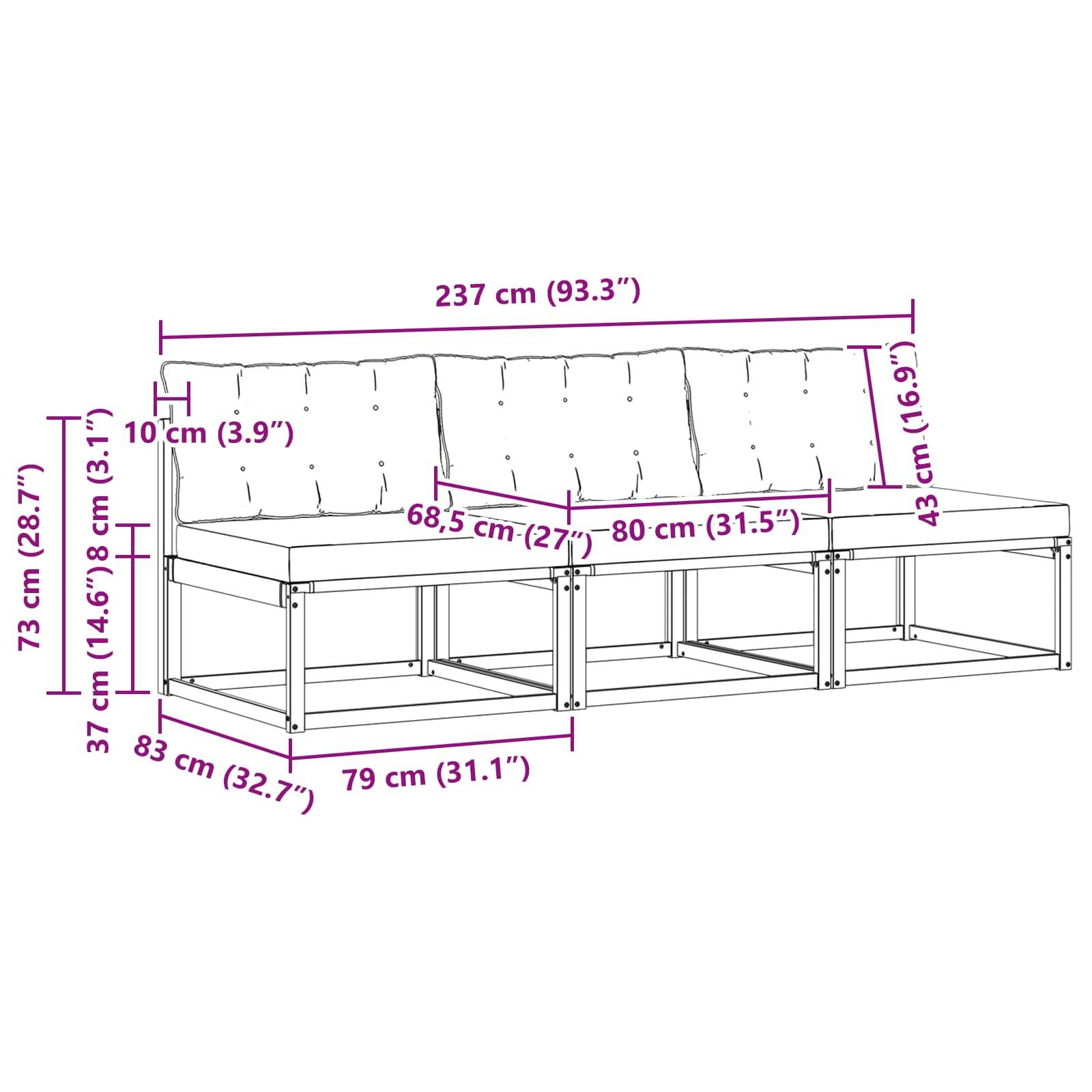 vidaXL Outdoor Mittelsofa Massives Akazienholz und Textilene Weiß
