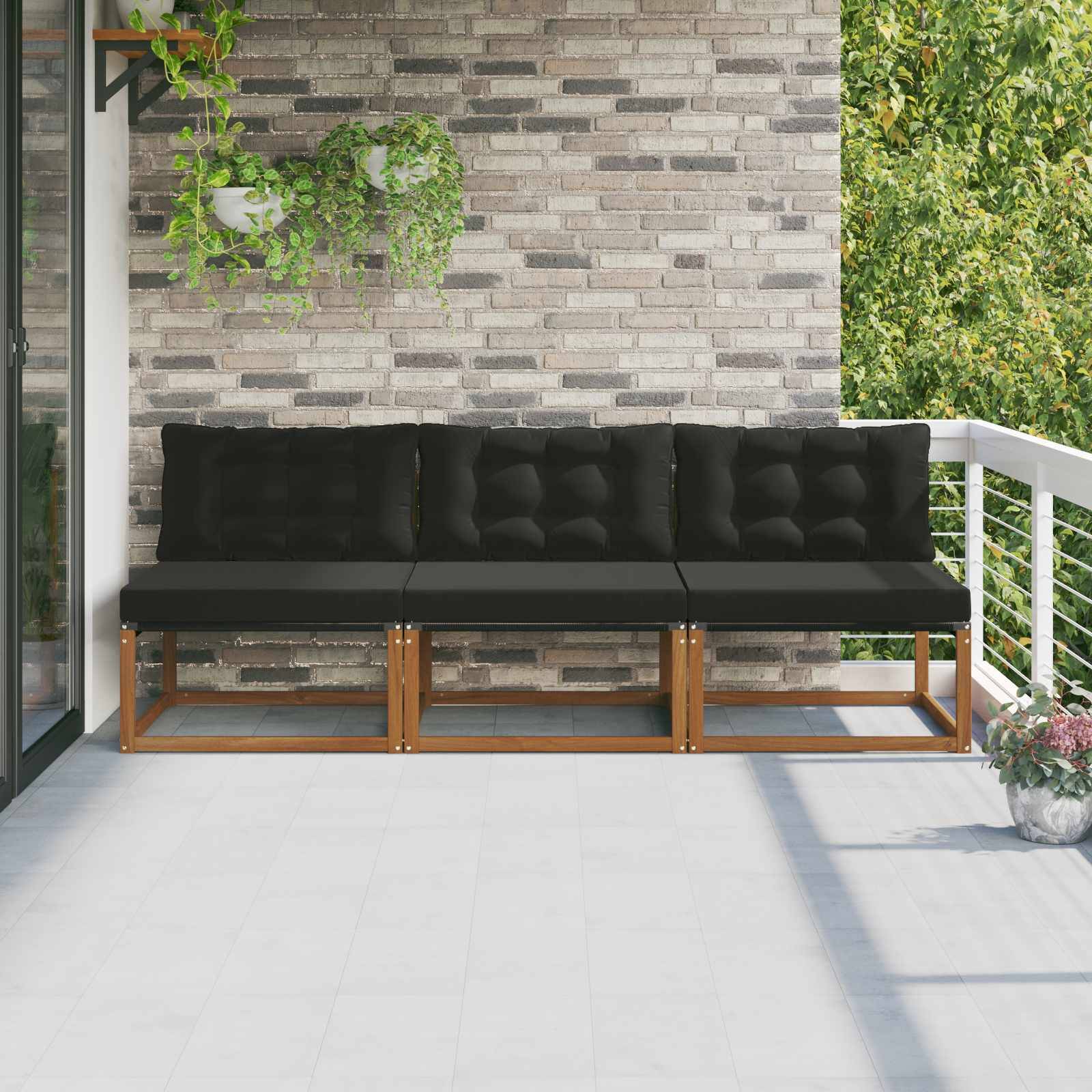 vidaXL 3 Stück Outdoor Mittelsofa Massivholz Akazie Natur