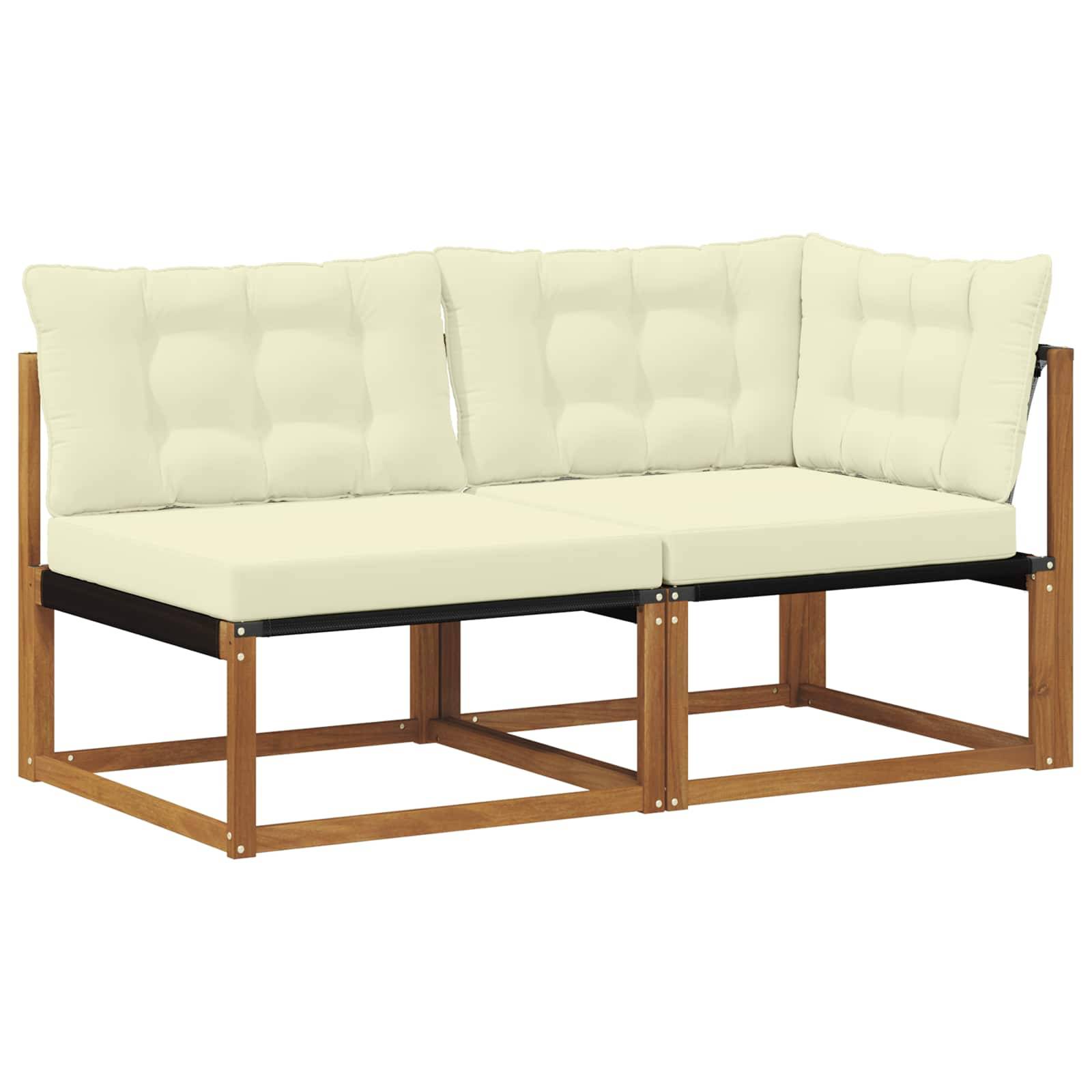 vidaXL Mittel- und Ecksofa mit Kissen 2 Stück Natur Massivholz Akazie