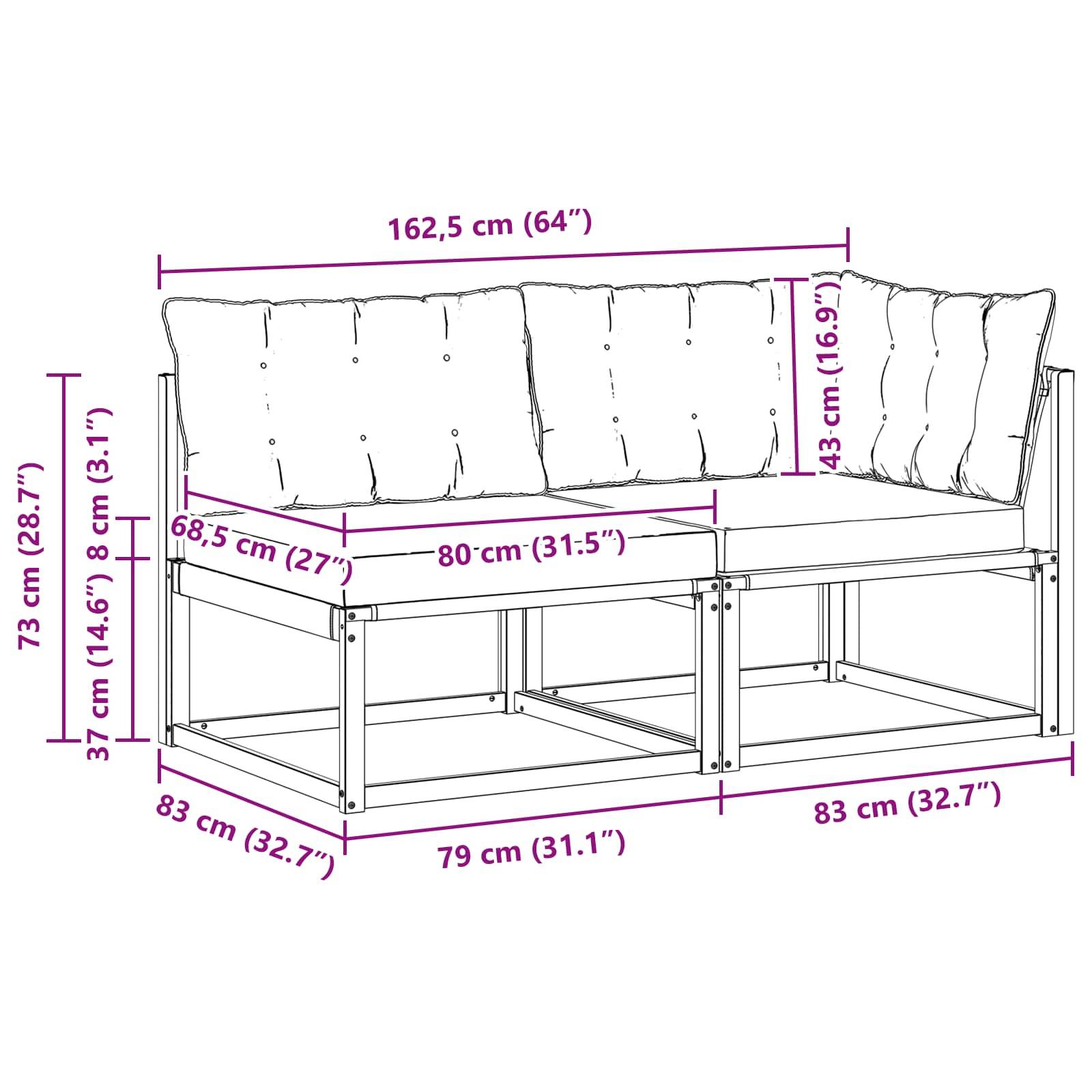 vidaXL Outdoor Mittel- und Ecksofa 2 Stück Natur Massivholz Akazie