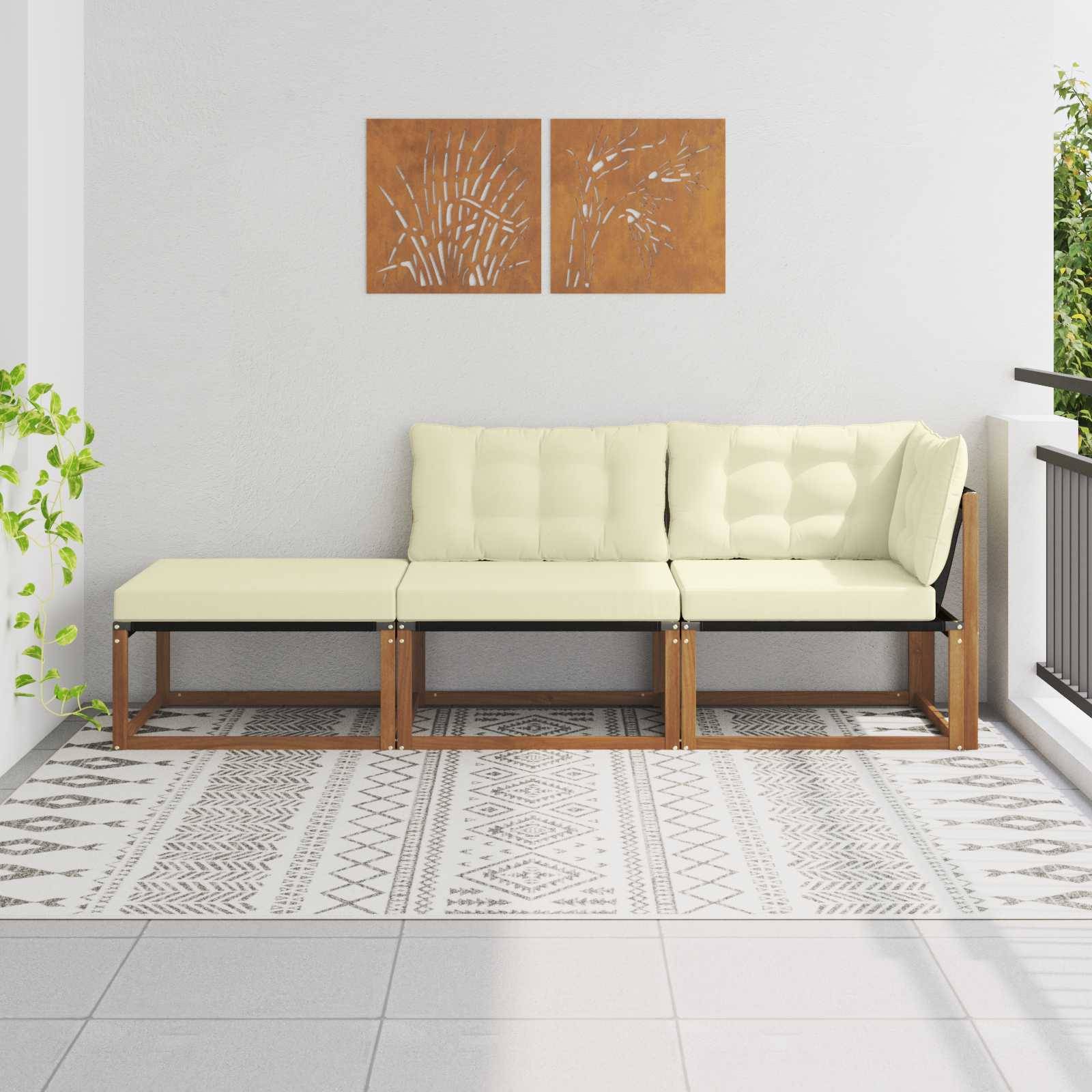 vidaXL Ecksofa-Einheiten für draußen 3 Stück Natur Massivholz Akazie