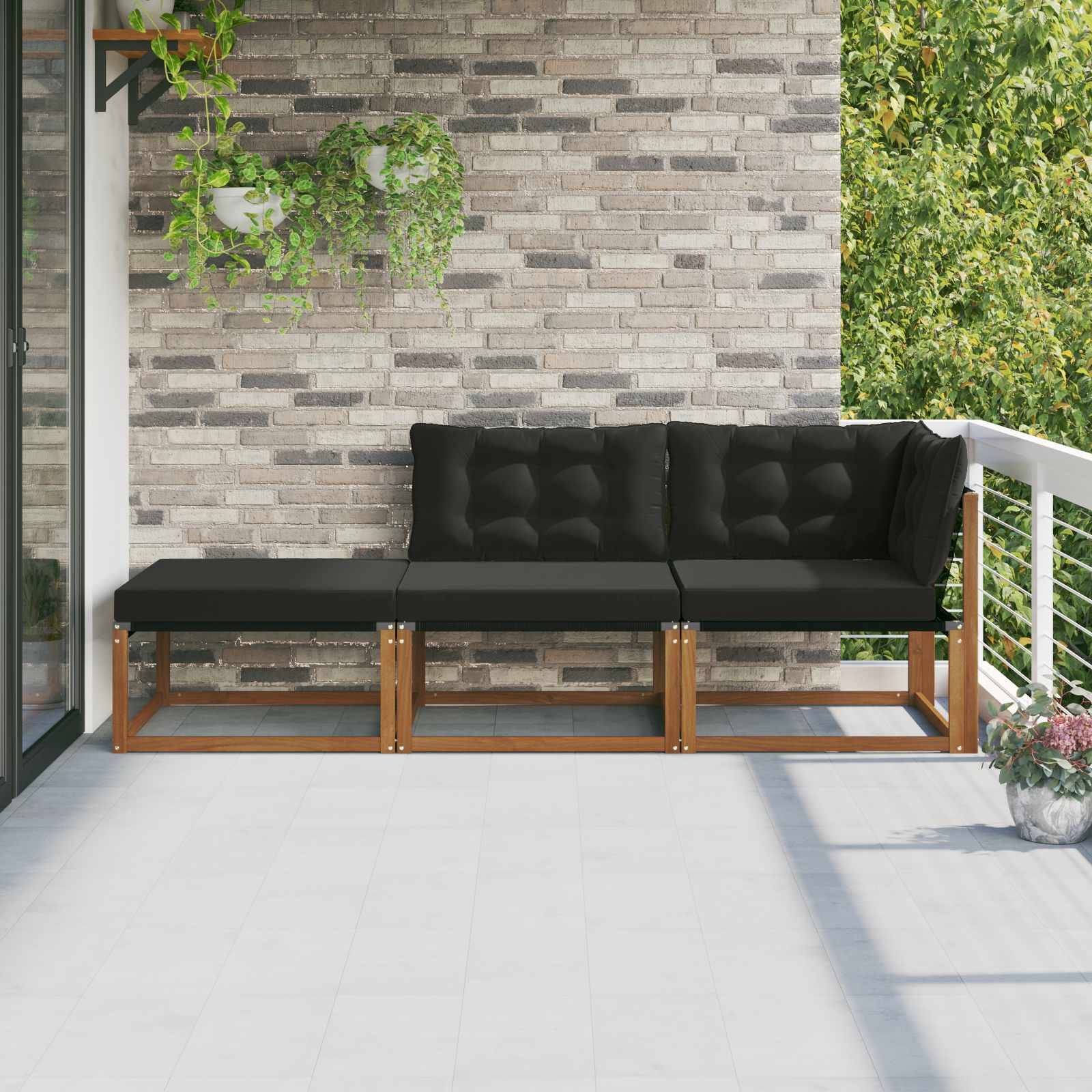 vidaXL Ecksofa-Einheiten für draußen 3 Stück Natur Massivholz Akazie