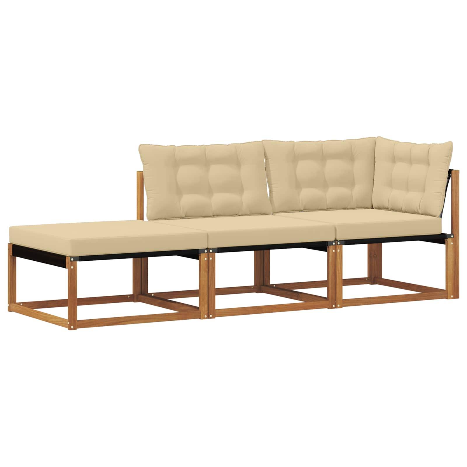 vidaXL Ecksofa-Einheiten für draußen 3 Stück Natur Massivholz Akazie
