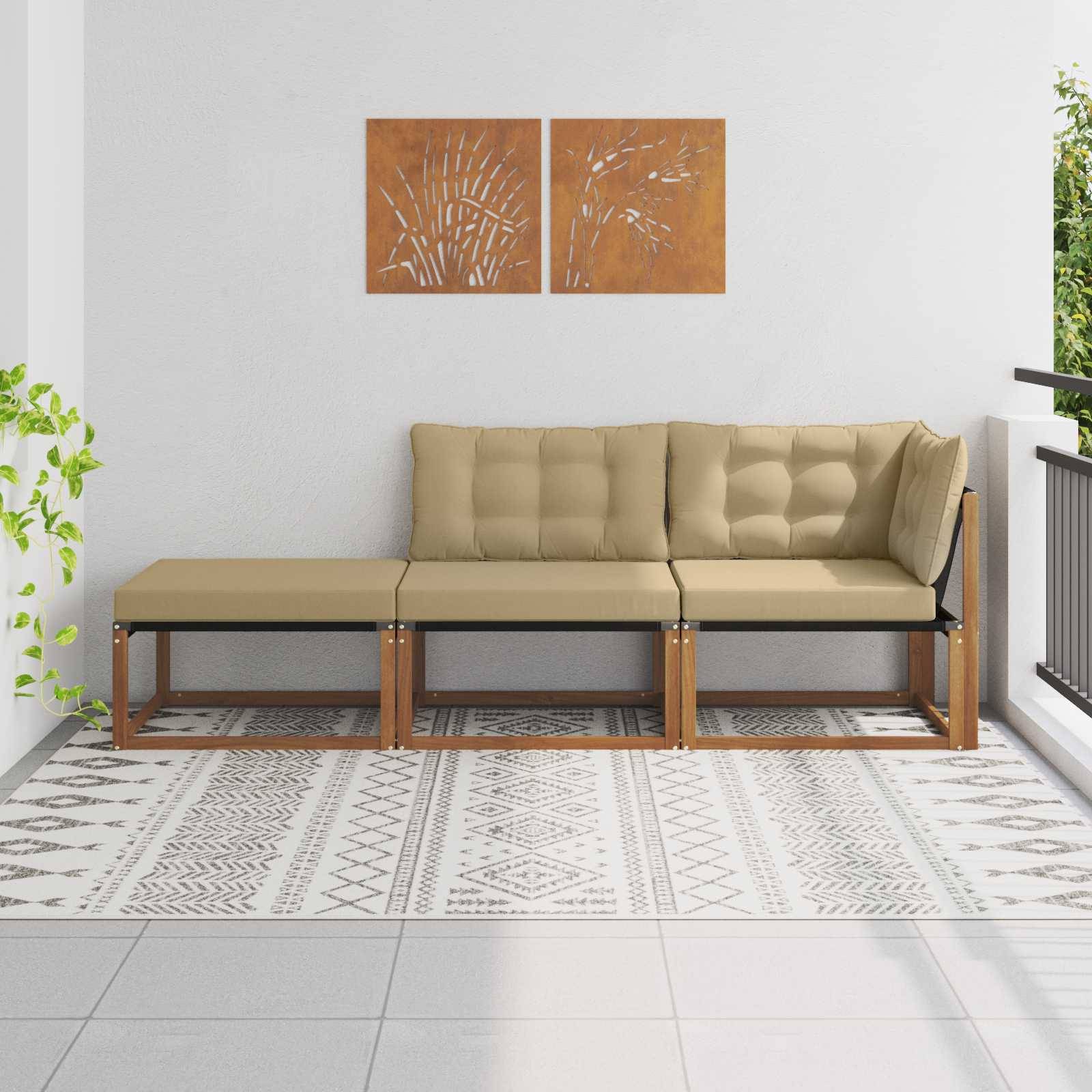 vidaXL Ecksofa-Einheiten für draußen 3 Stück Natur Massivholz Akazie