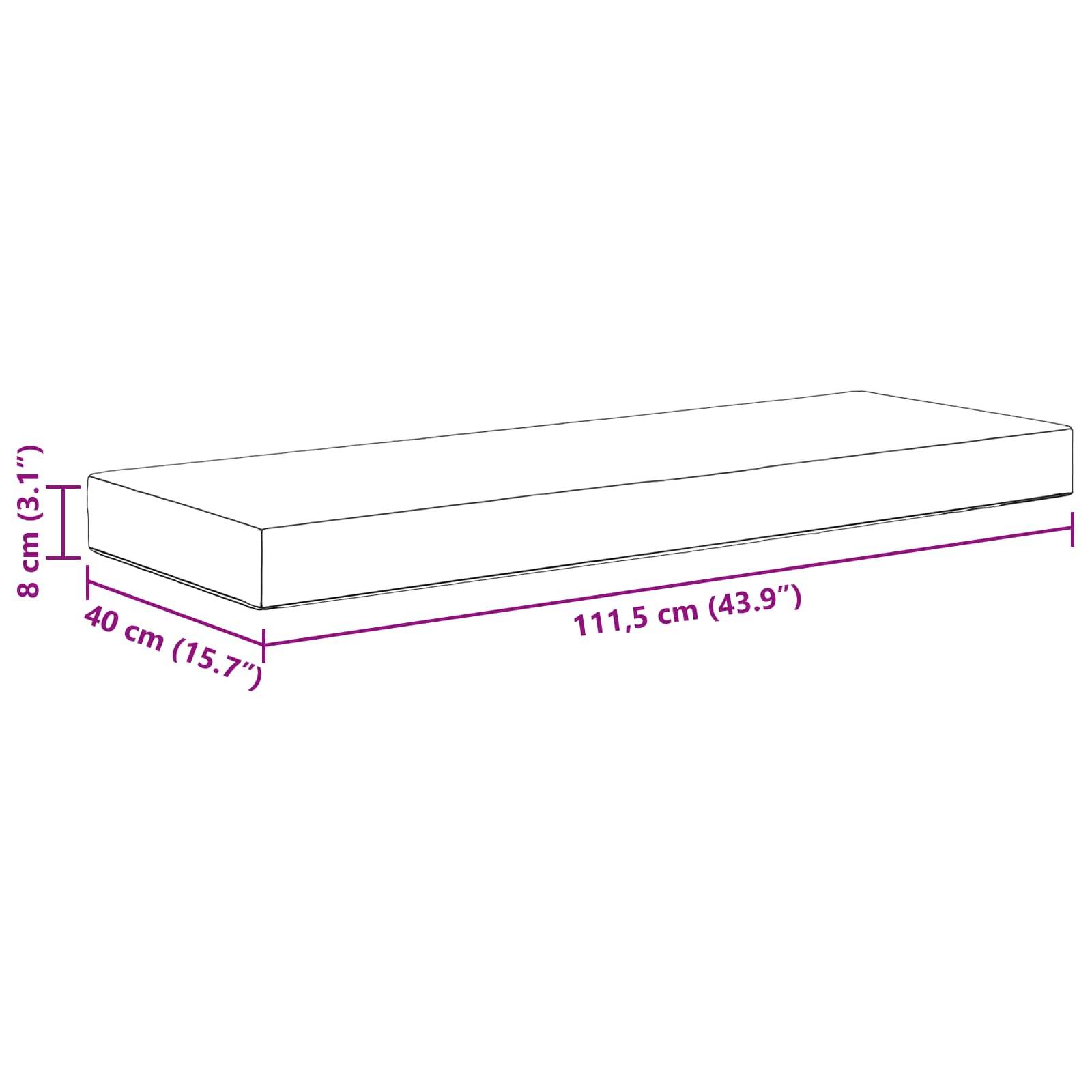 vidaXL Sitzkissen für Outdoor Rosa 111,5 x 40 x 8 cm 100 % Polyester