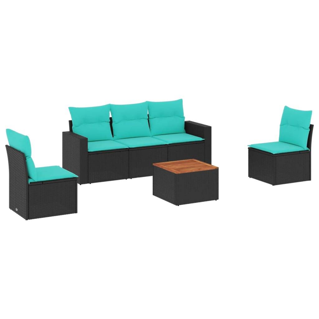 vidaXL 6-tlg. Garten-Sofagarnitur mit Kissen Schwarz Poly Rattan